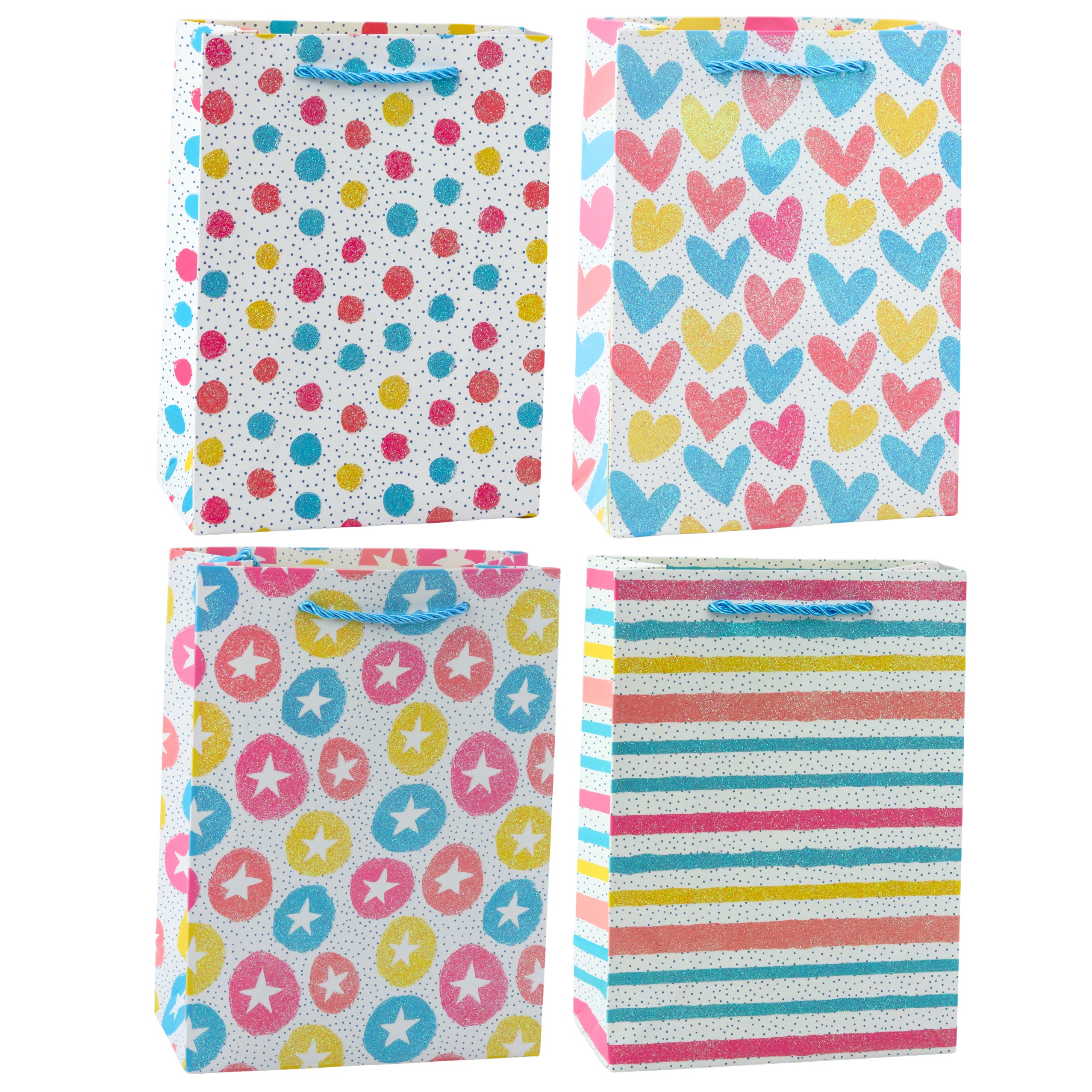 Gift Bag Hearts Stars Dots Stripes Colored 23 X 18 X 10.5 Cm