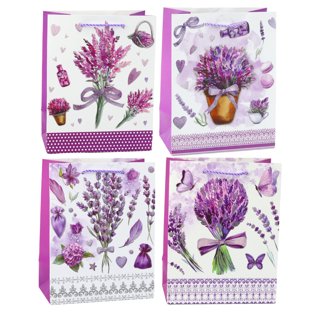 Lavender Paper Gift Bag Glitter Elements 23 X 18 X 10.5 Cm