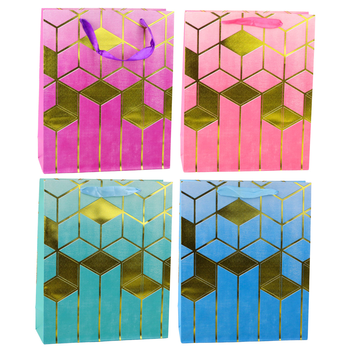 Paper Gift Bag Geometric Patterns Gold 32 X 26 X 12 Cm