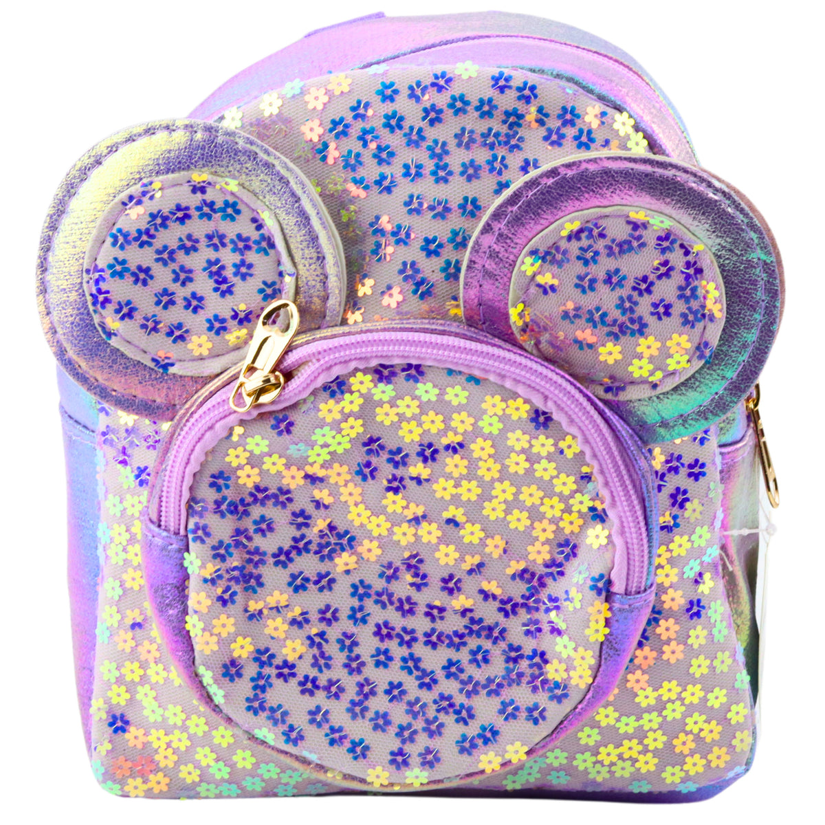Mochila Infantil Com Lantejoulas Orelhas de Rato Roxa 22cm 3l