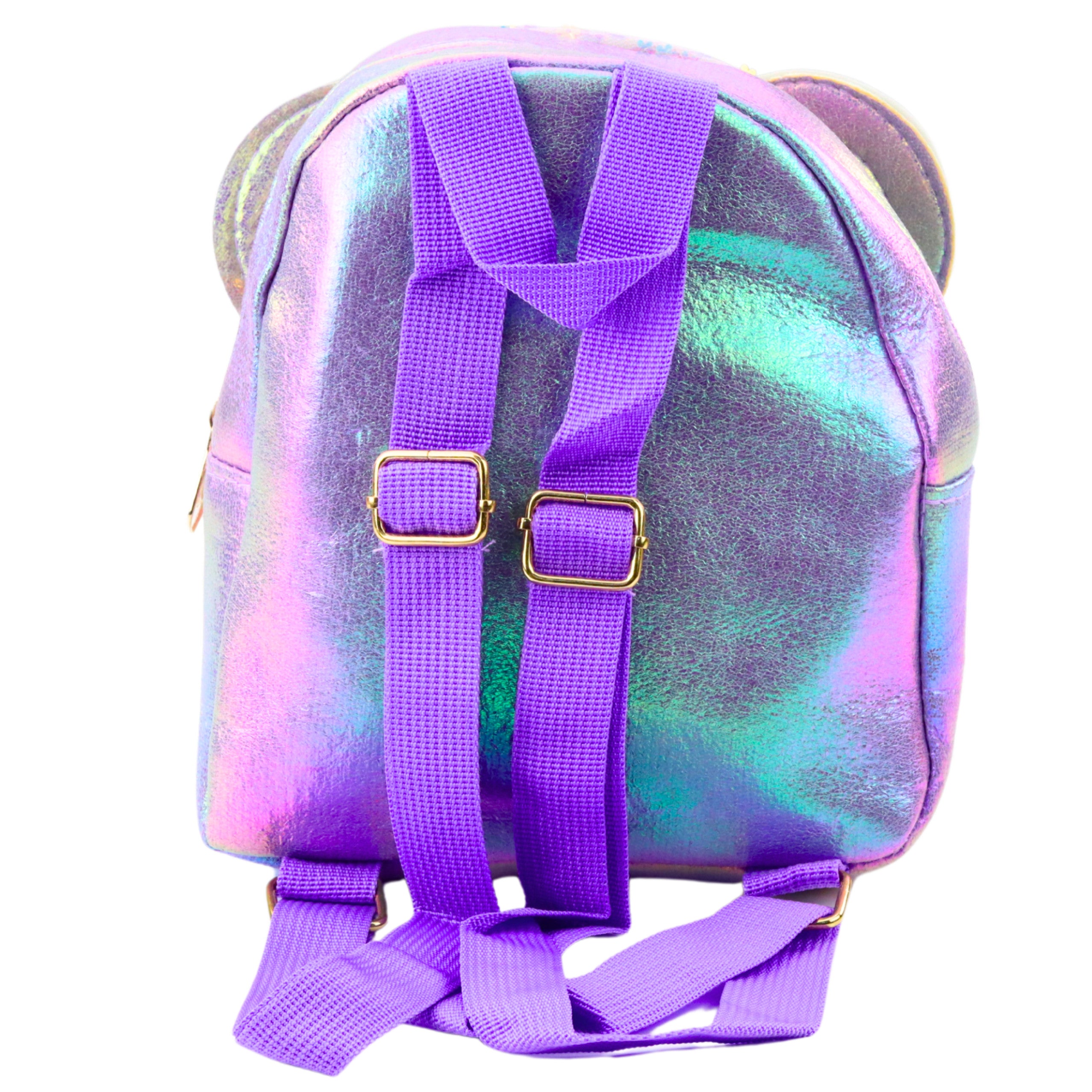 Mochila Infantil Com Lantejoulas Orelhas de Rato Roxa 22cm 3l