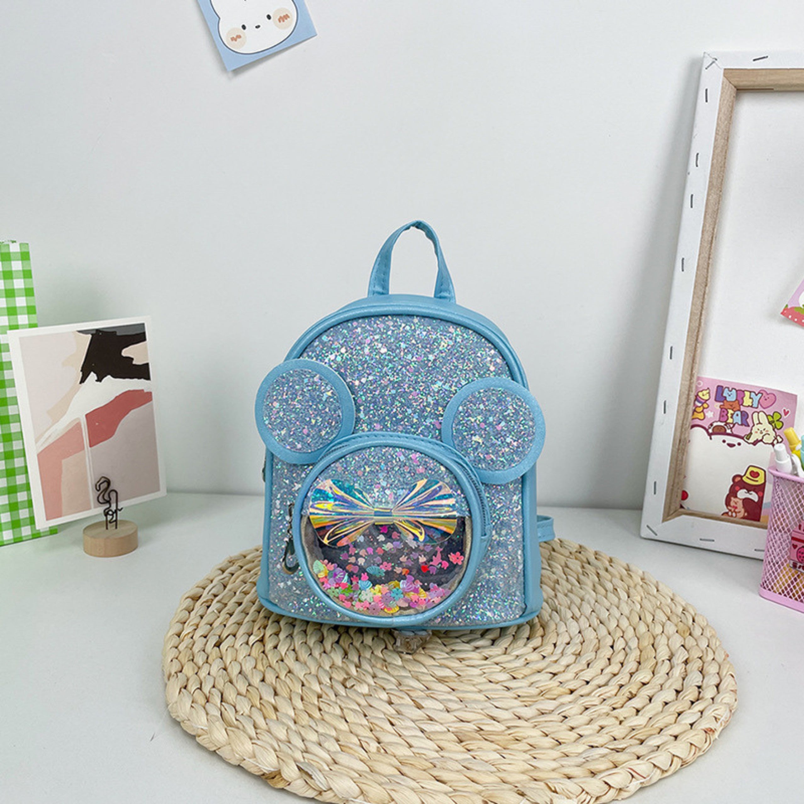 Children's Backpack With Sequins Mouse Ears Blue 22cm 3l
