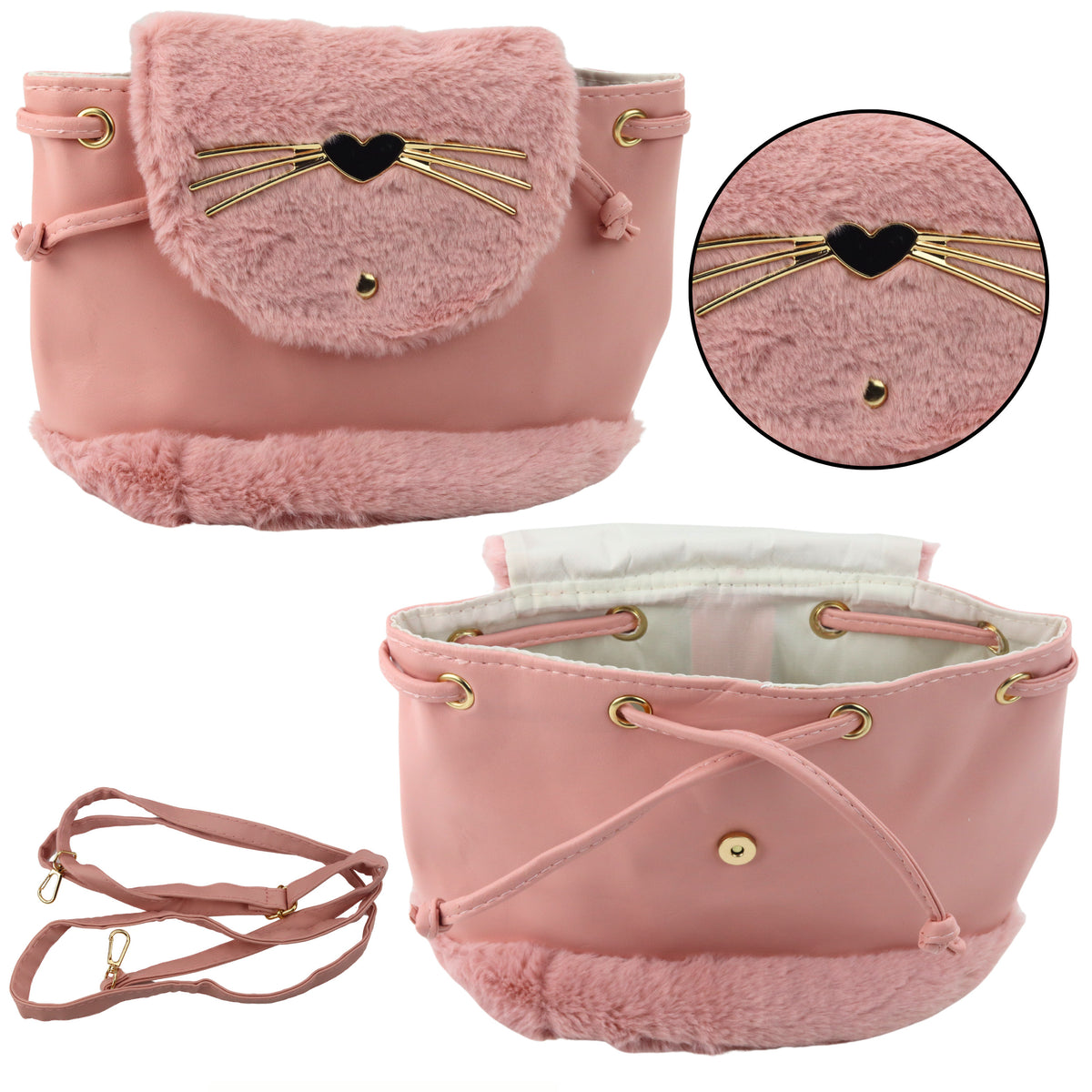 Children's Backpack Plush Ears Adjustable Strap Pink 22cm 4l