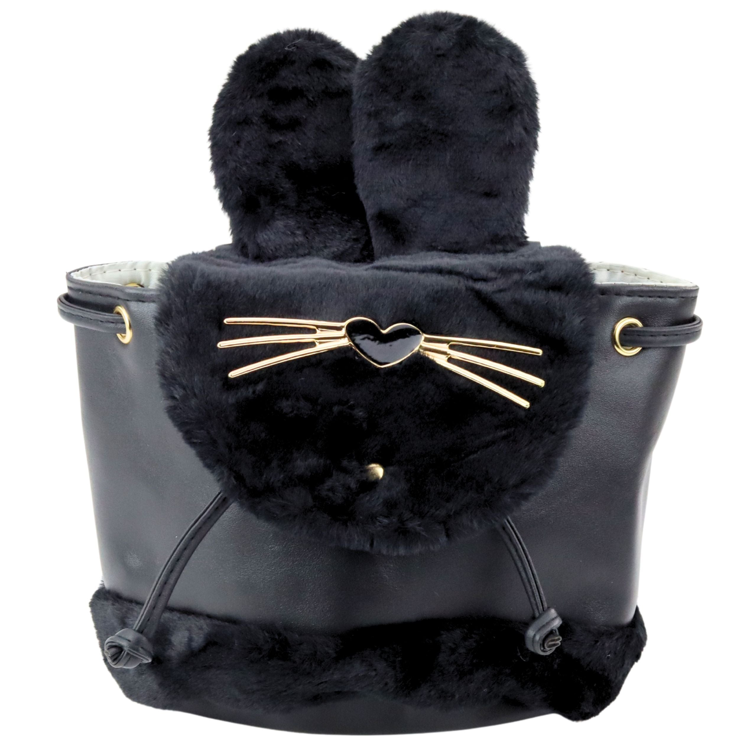 Children's Backpack Plush Ears Adjustable Strap Black 22cm 4l