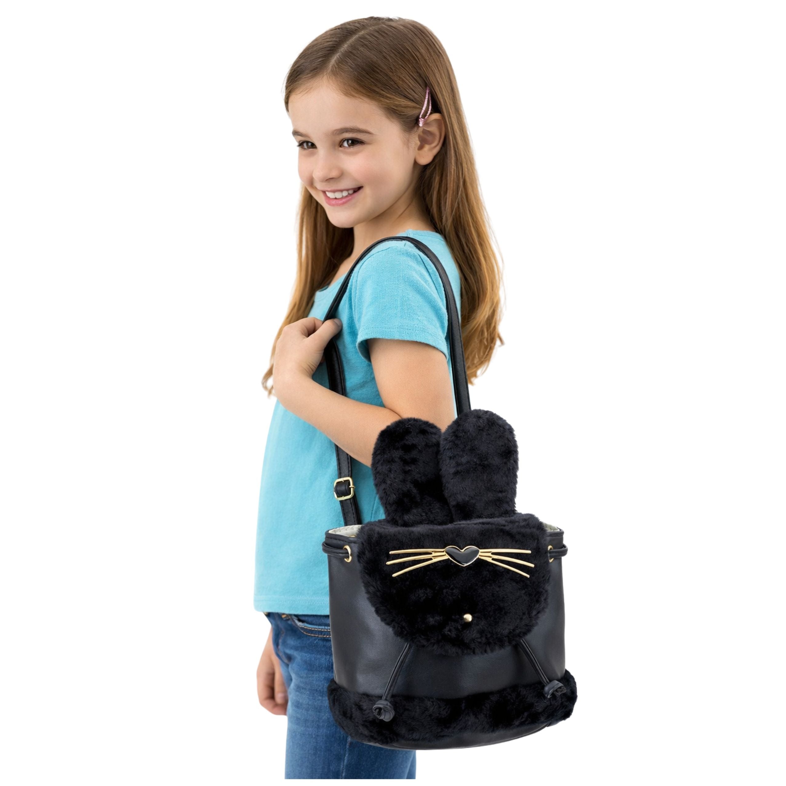 Detský batoh plyšové uši nastaviteľný popruh čierny 22cm 4l