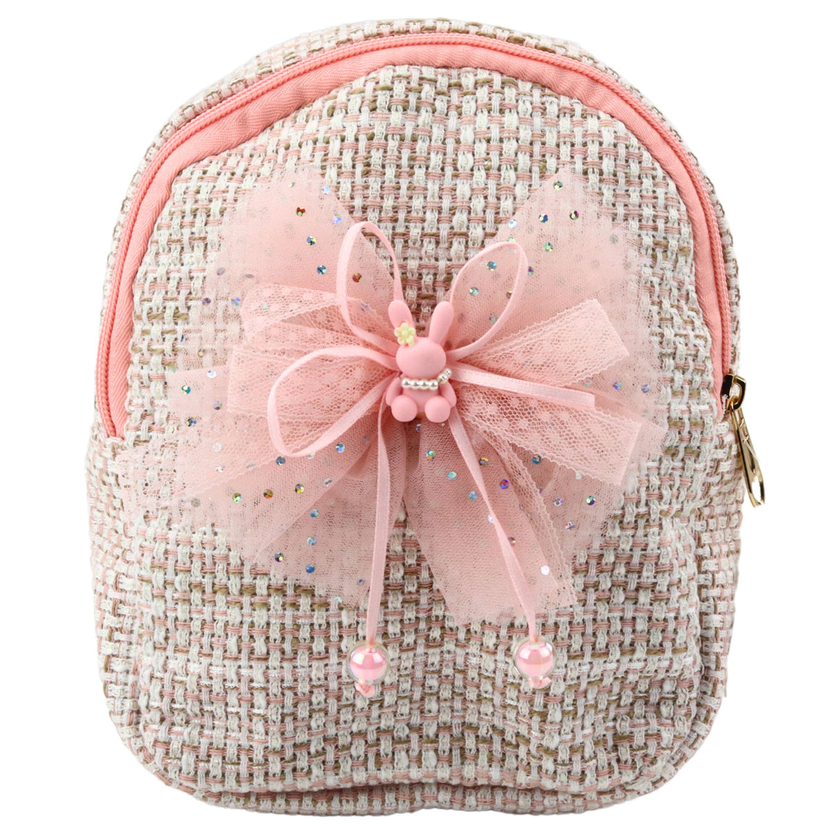 Detský ruksak pletená mašľa Bunny ružový 21cm 2l