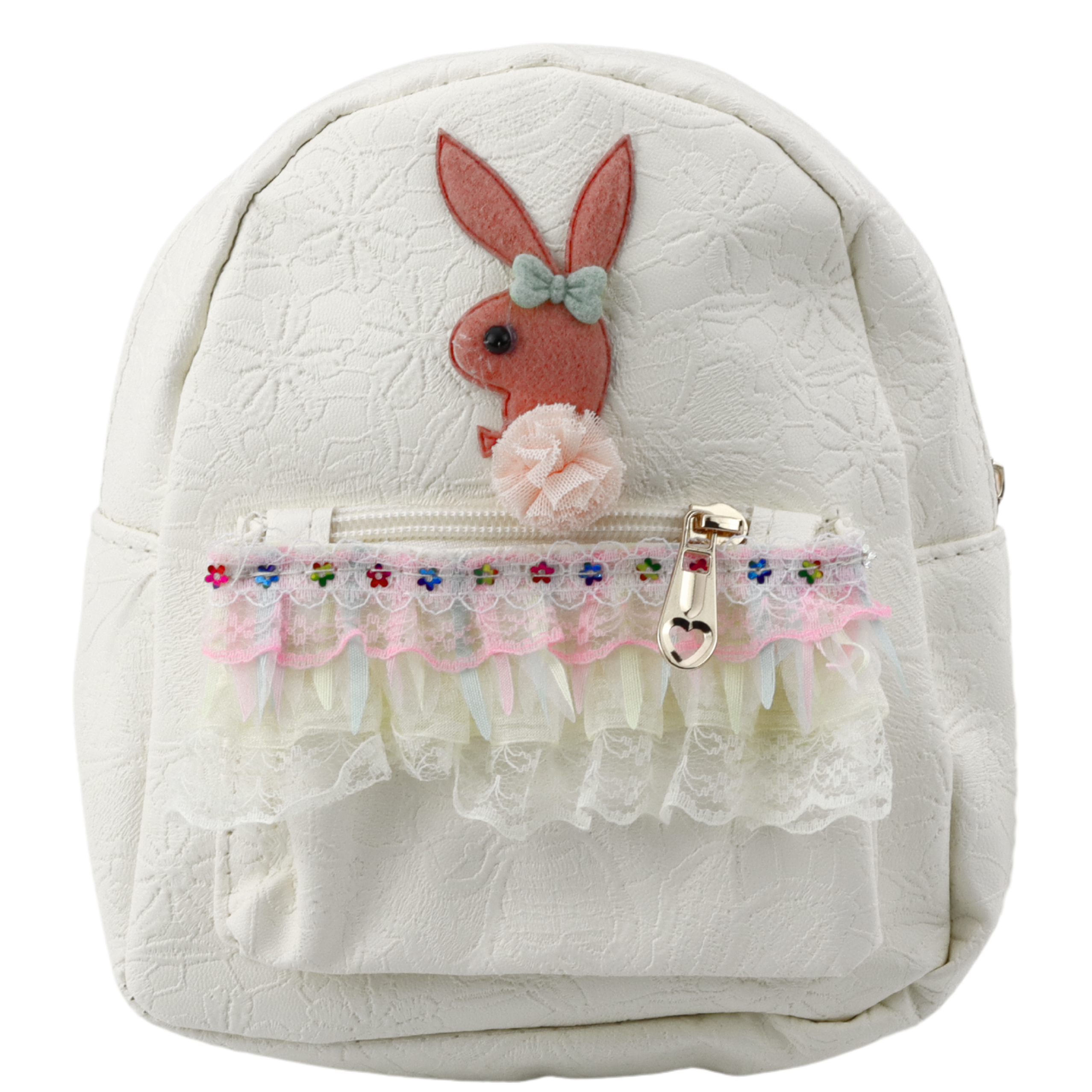 Mochila Infantil Coelho Babado em Relevo Creme 20cm 2,5l