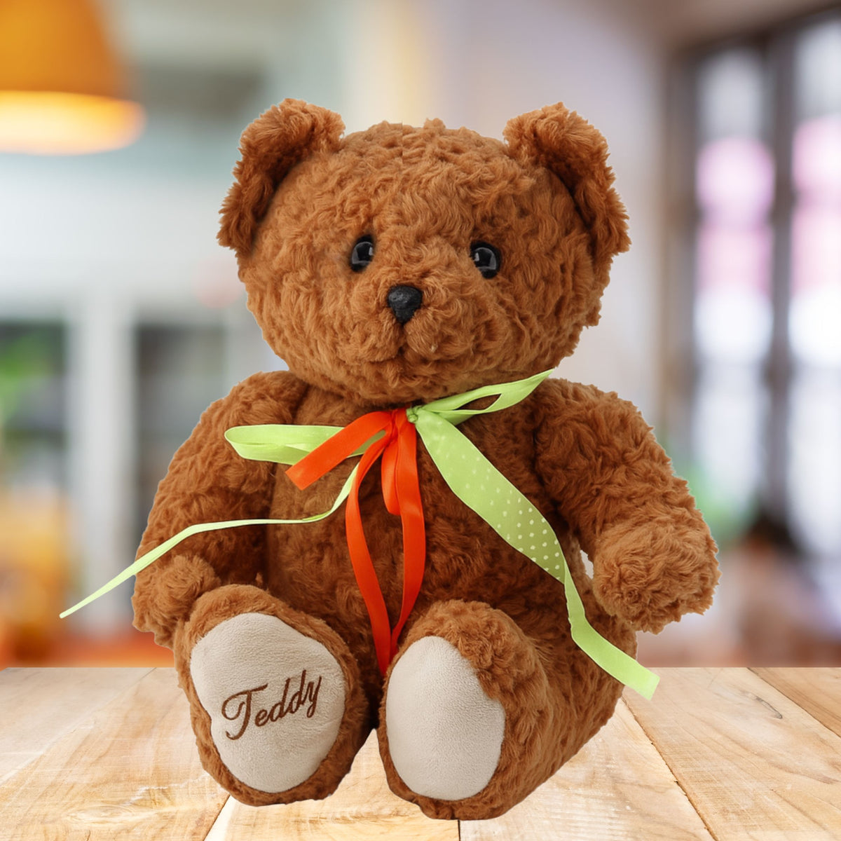 Plush Toy Teddy Bear Green-red Bow Brown 30cm