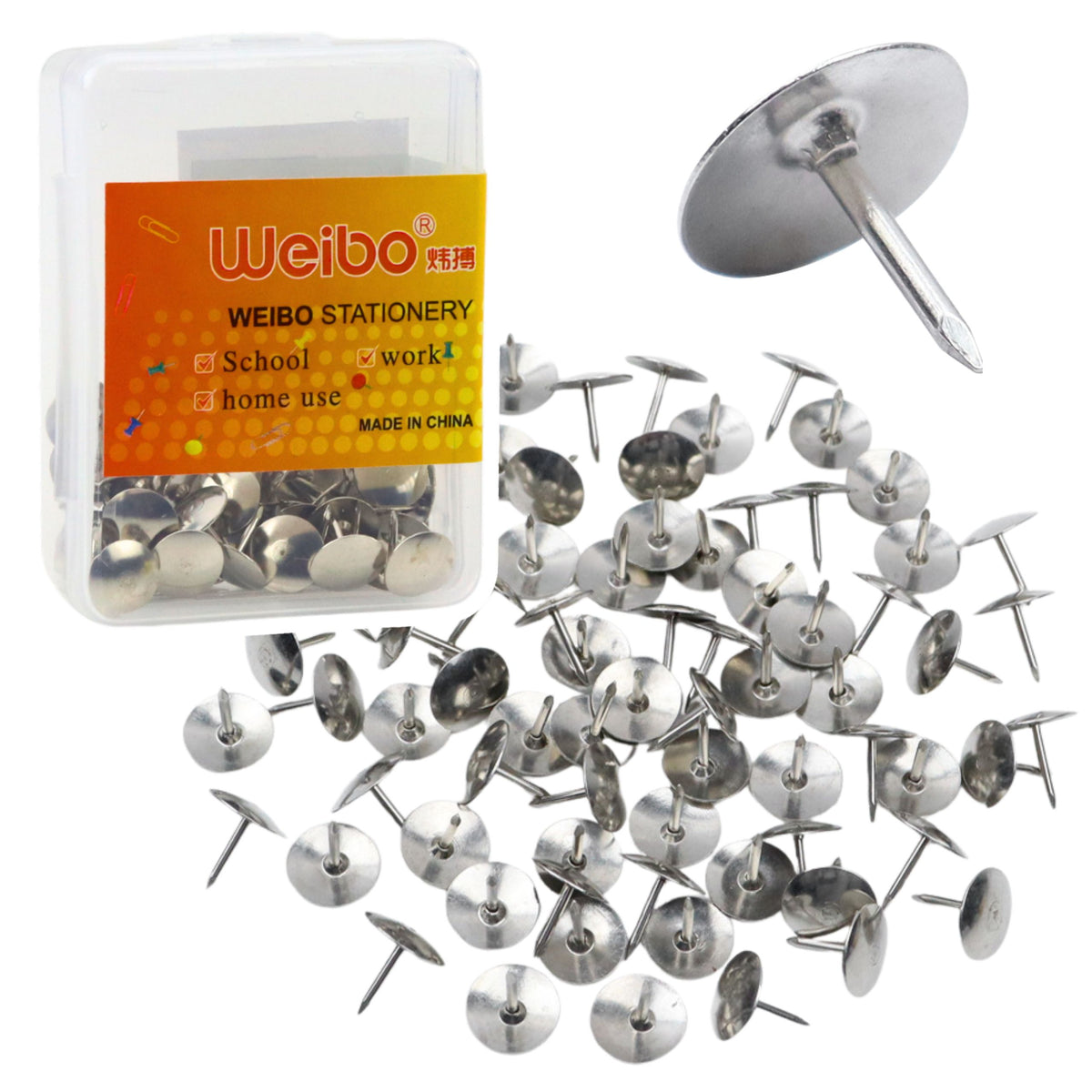 Set Of Flat Head Pushpins For Office And School Silver 40 Pcs.