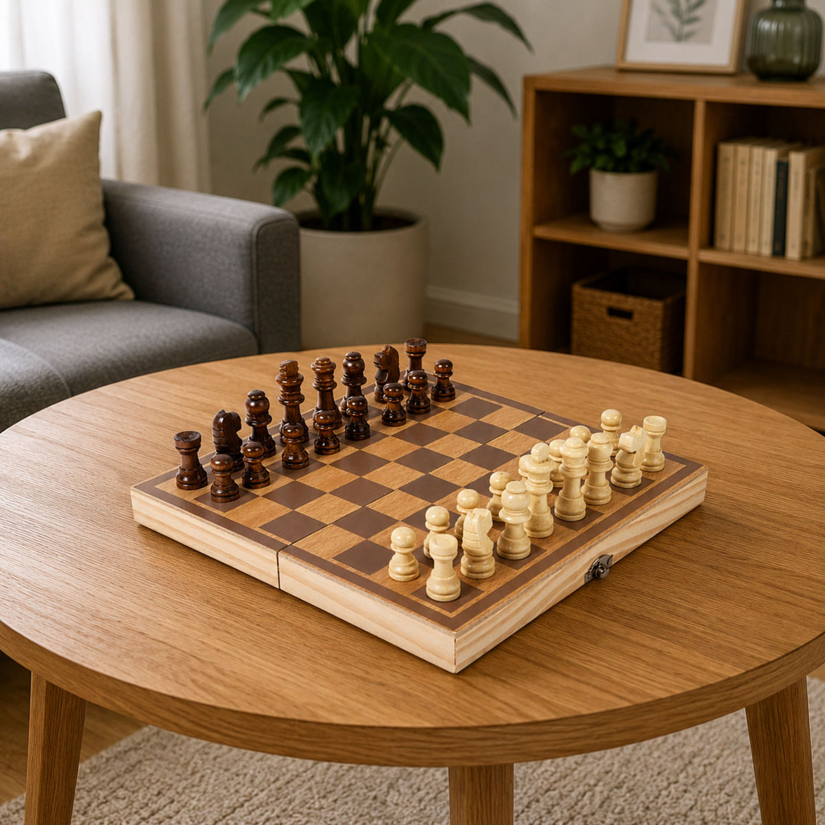 Classic Logic Game Wooden Chess Folding Suitcase Board