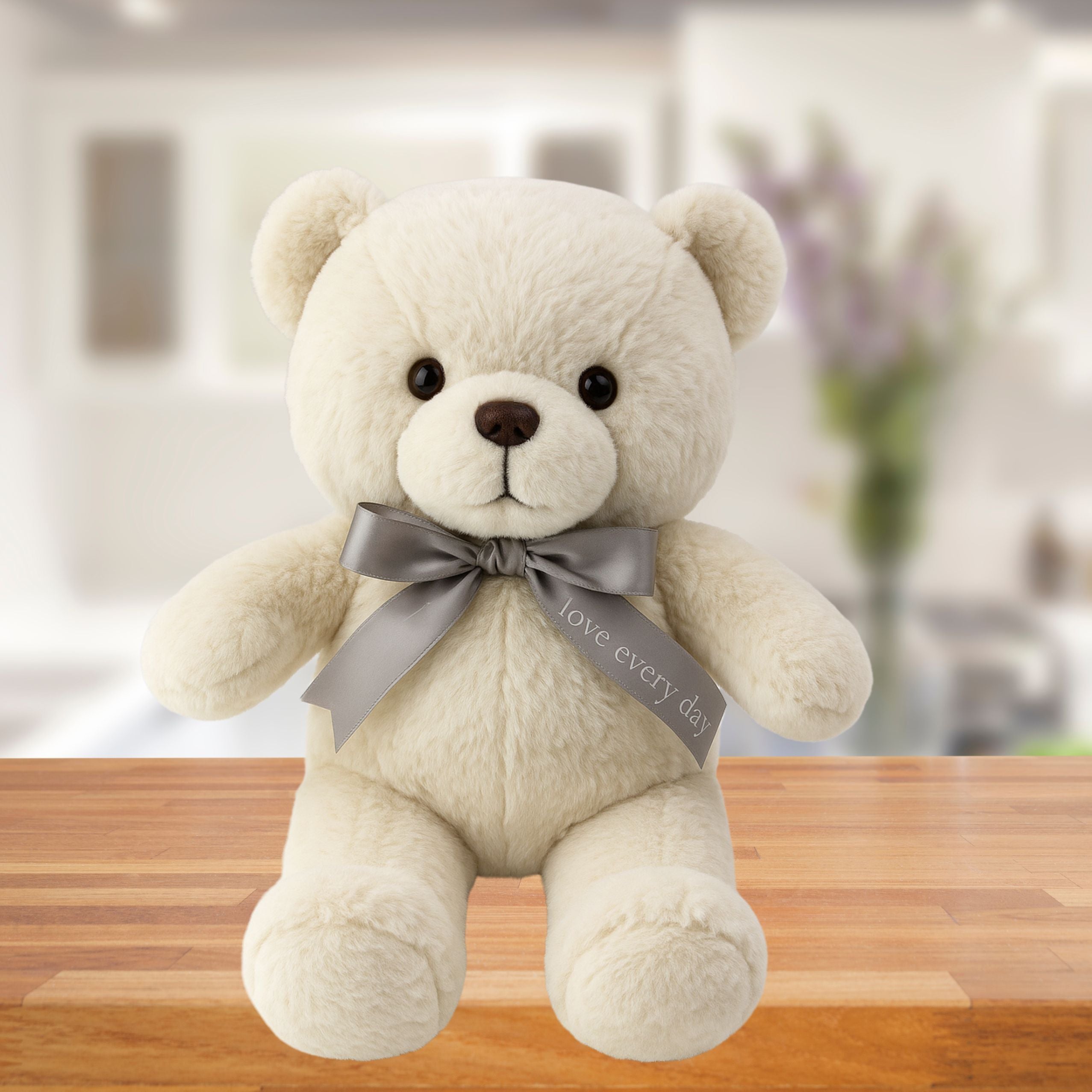 Plüsch Maskottchen Kuscheltier Teddybär Mit Schleife Happy Every Day Weiß 55cm