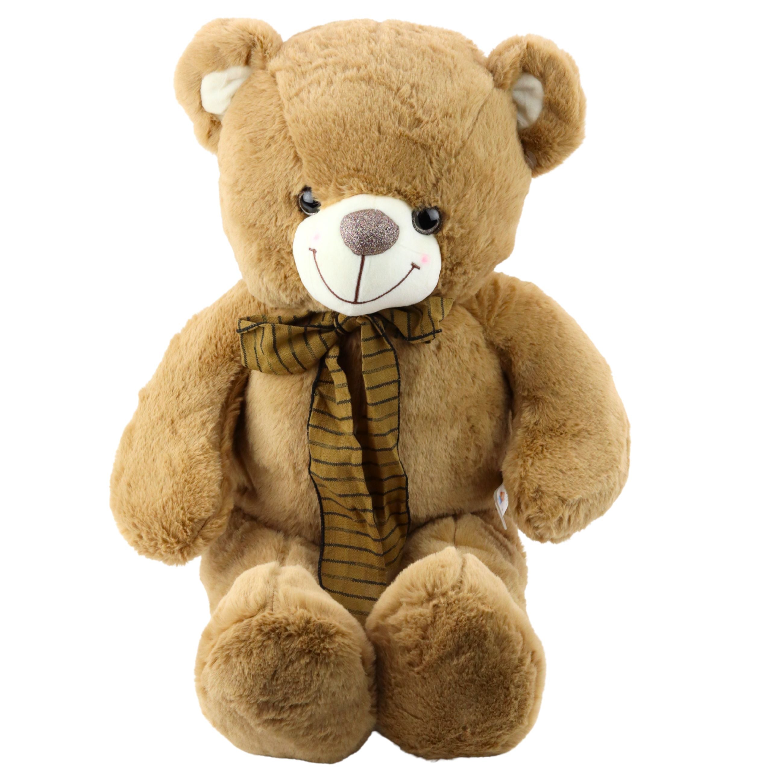 Plush Mascot Cuddly Toy Teddy Bear With Brown Bow In Stripes 60cm