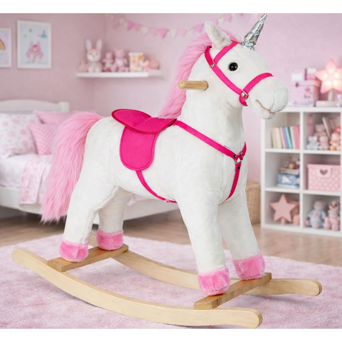 Running Horse Unicorn White Sounds Moves ormány farok 74 cm