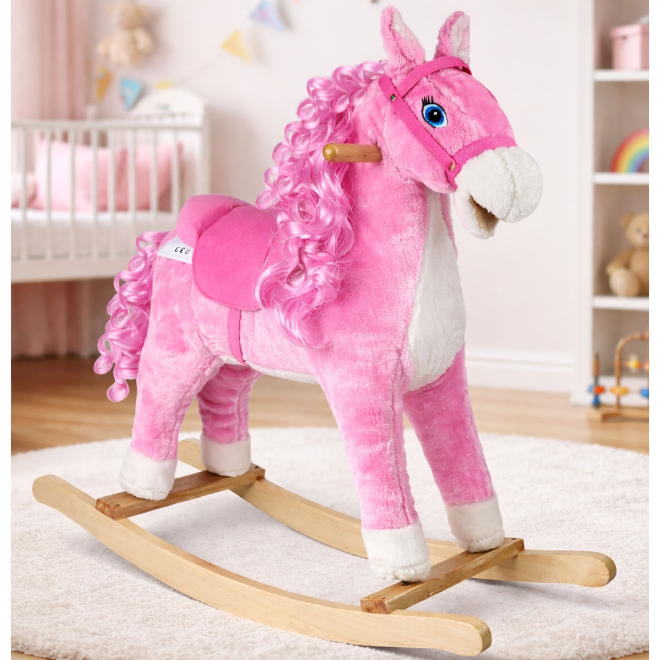 Rocking Horse Sounds Moving Mouth Tail Pink 74 Cm