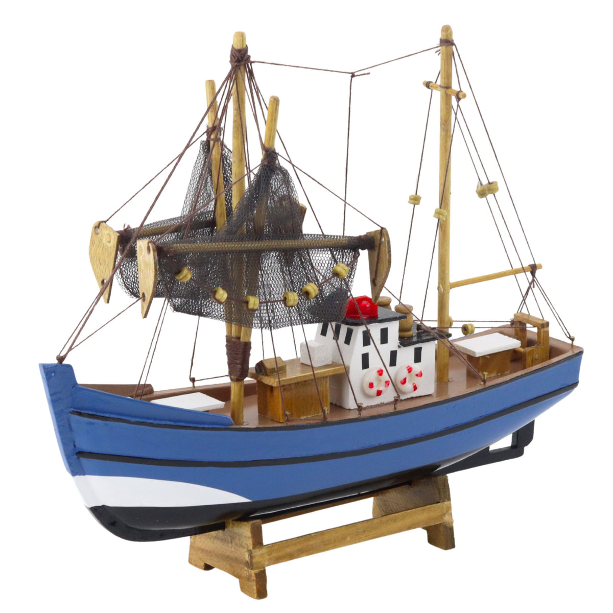 Model Decorativ de Colectie Barca de Pescuit Nava Albastra 30x26cm