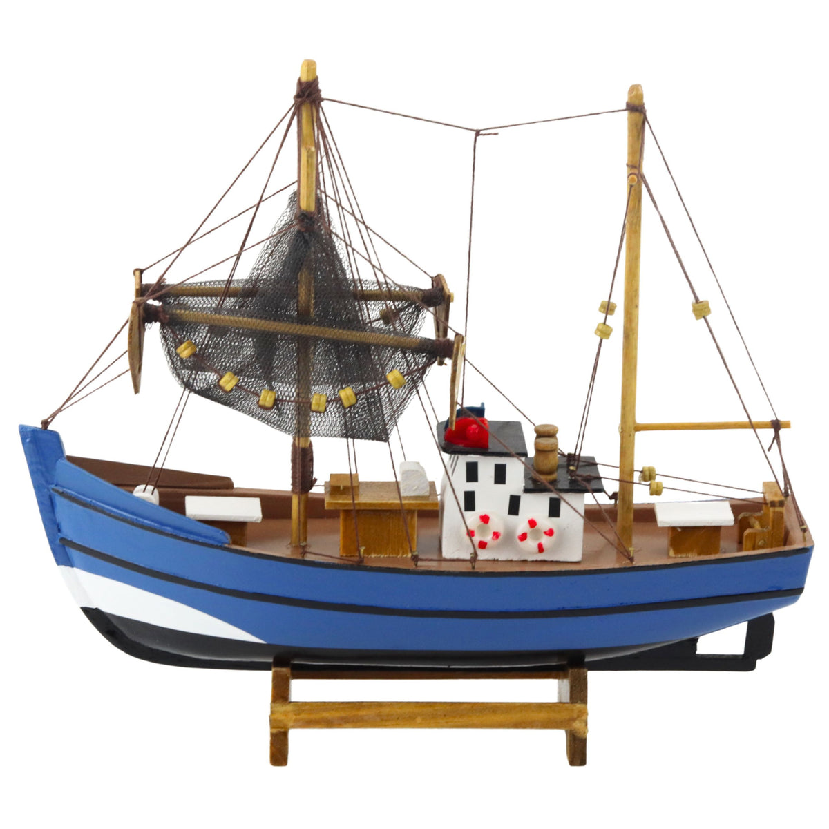 Model Decorativ de Colectie Barca de Pescuit Nava Albastra 30x26cm
