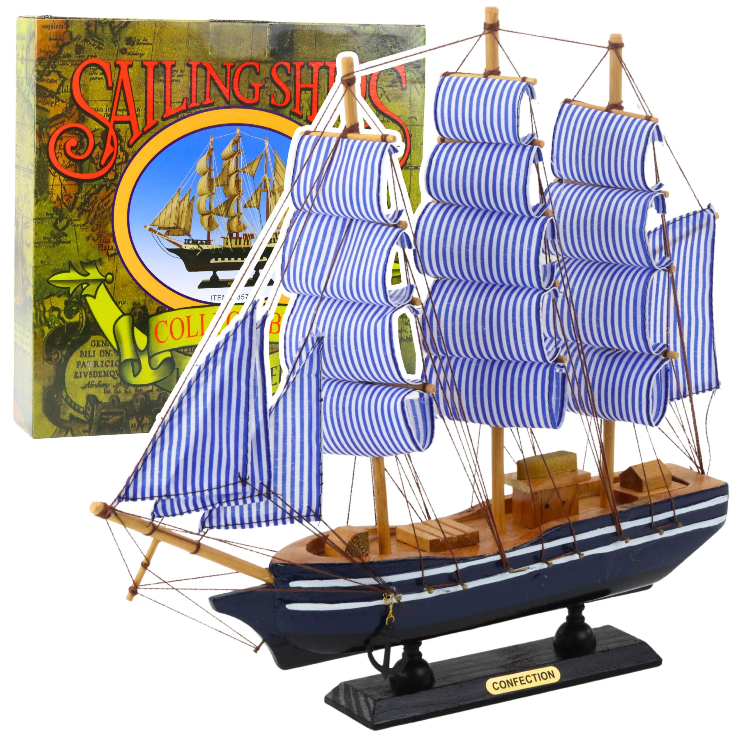 Collectible Model Decorative Sailing Ship White And Blue 33x31cm