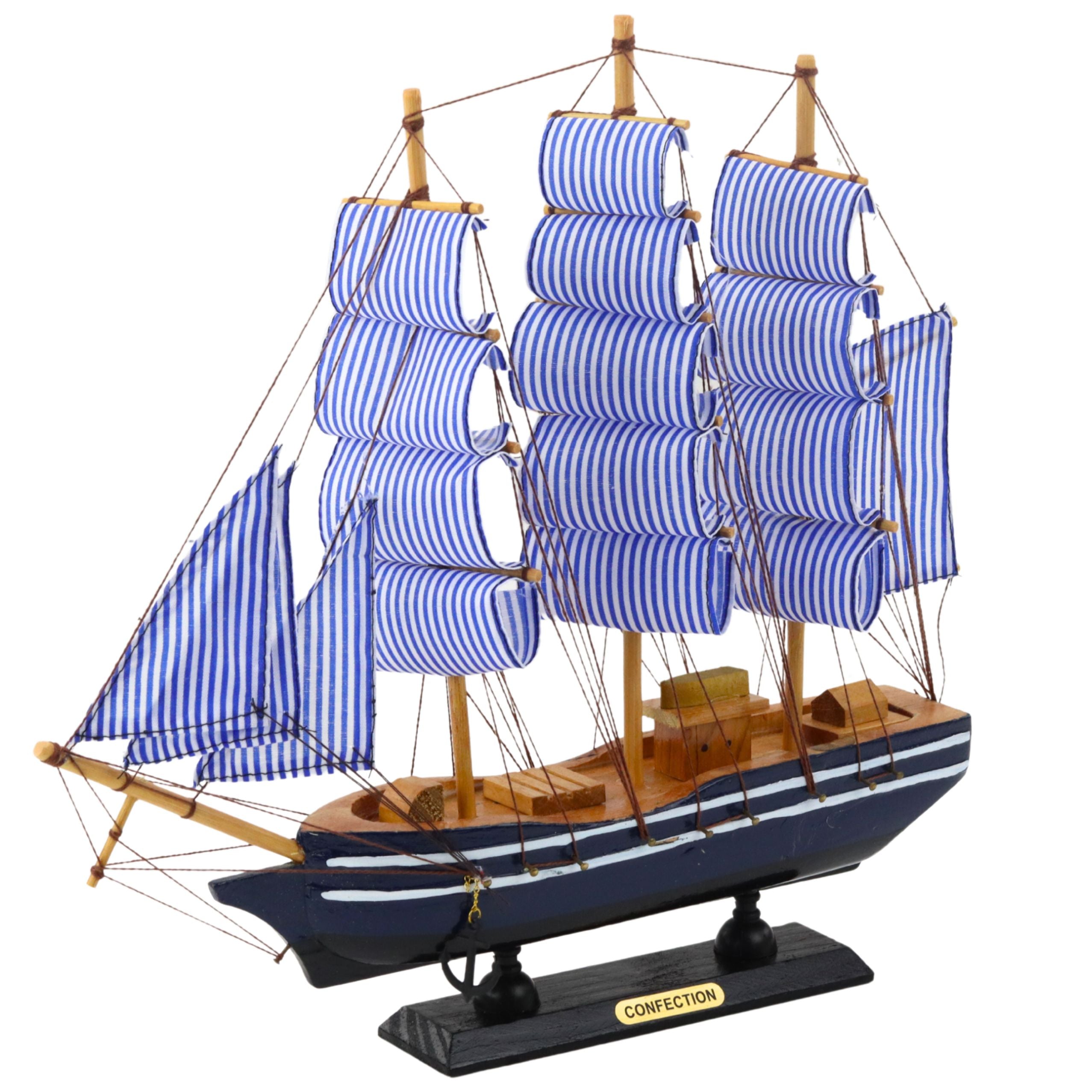 Collectible Model Decorative Sailing Ship White And Blue 33x31cm