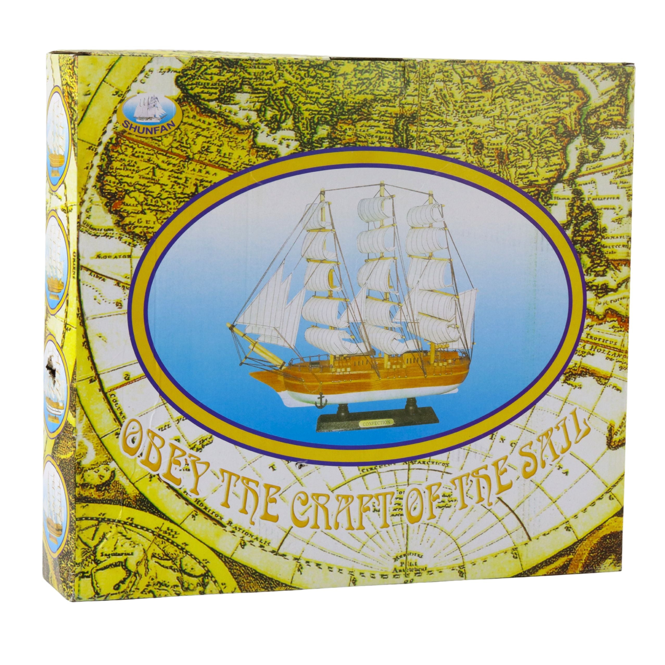 Collectible Model Decorative Three-masted Sailing Ship White 39x36cm