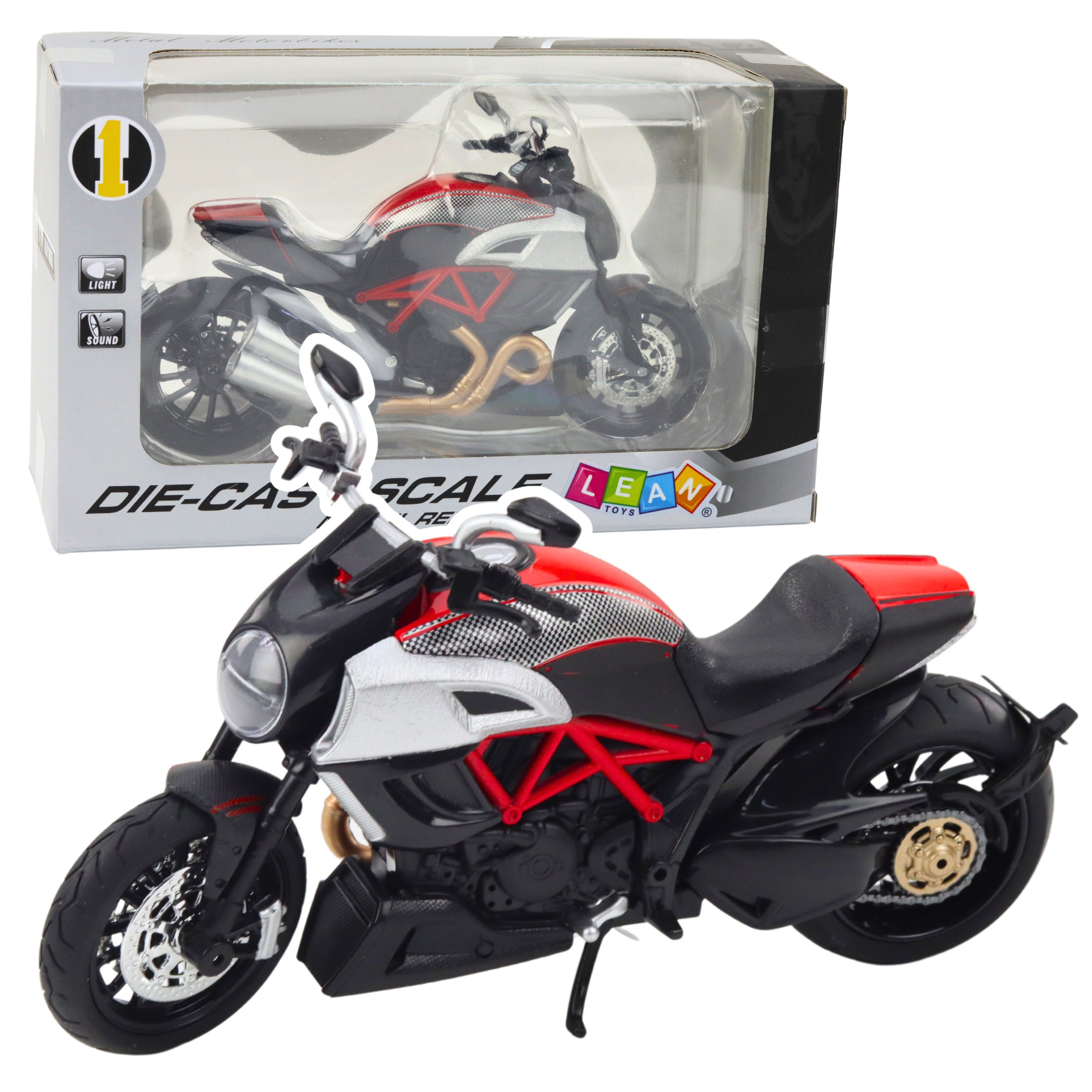 Sports Motorcycle Metal Lights Sounds Gold Red Elements 1:12