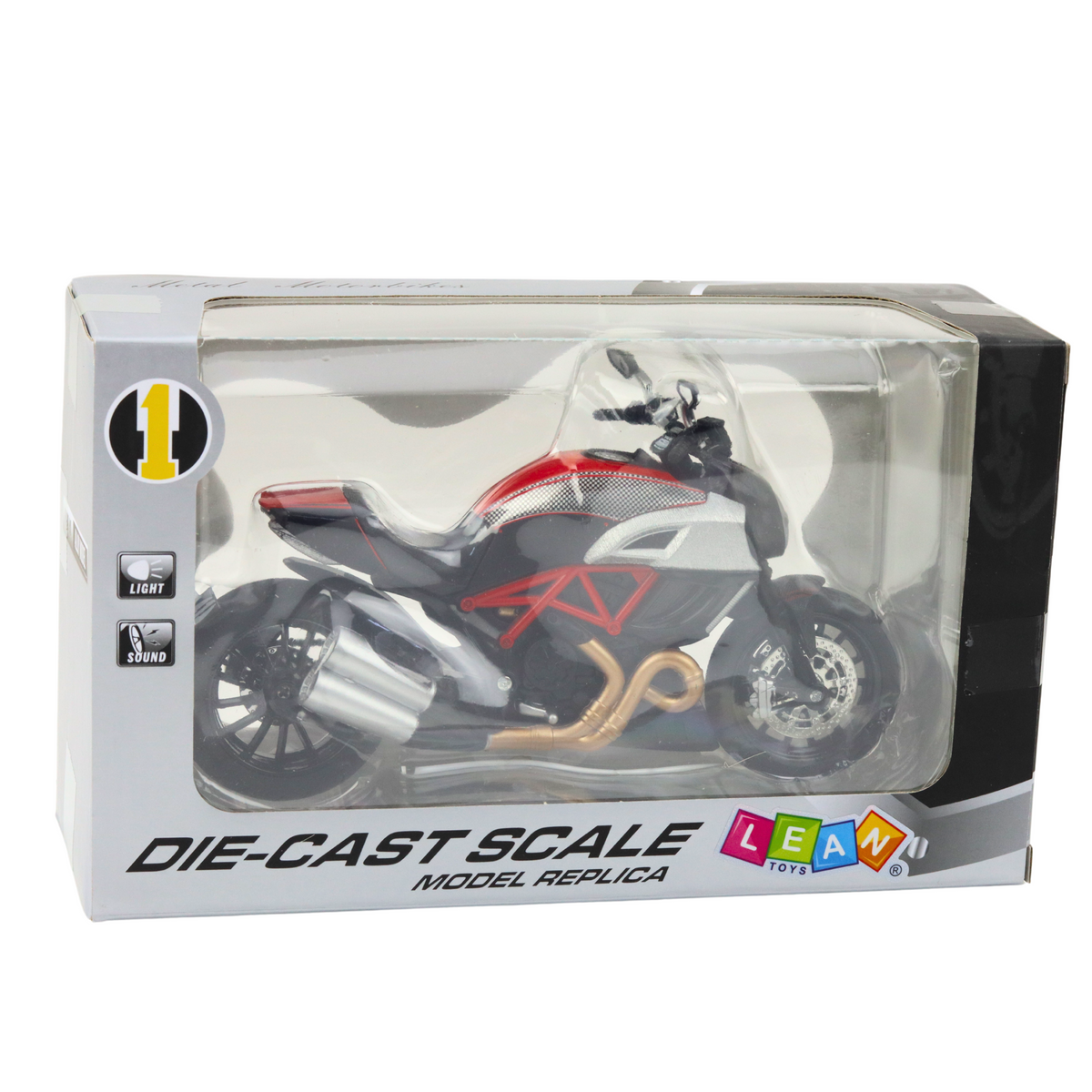 Sports Motorcycle Metal Lights Sounds Gold Red Elements 1:12