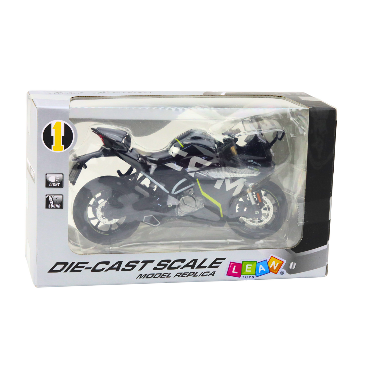 Sports Motorcycle Metal Lights Sounds Black 250 Sr 1:12