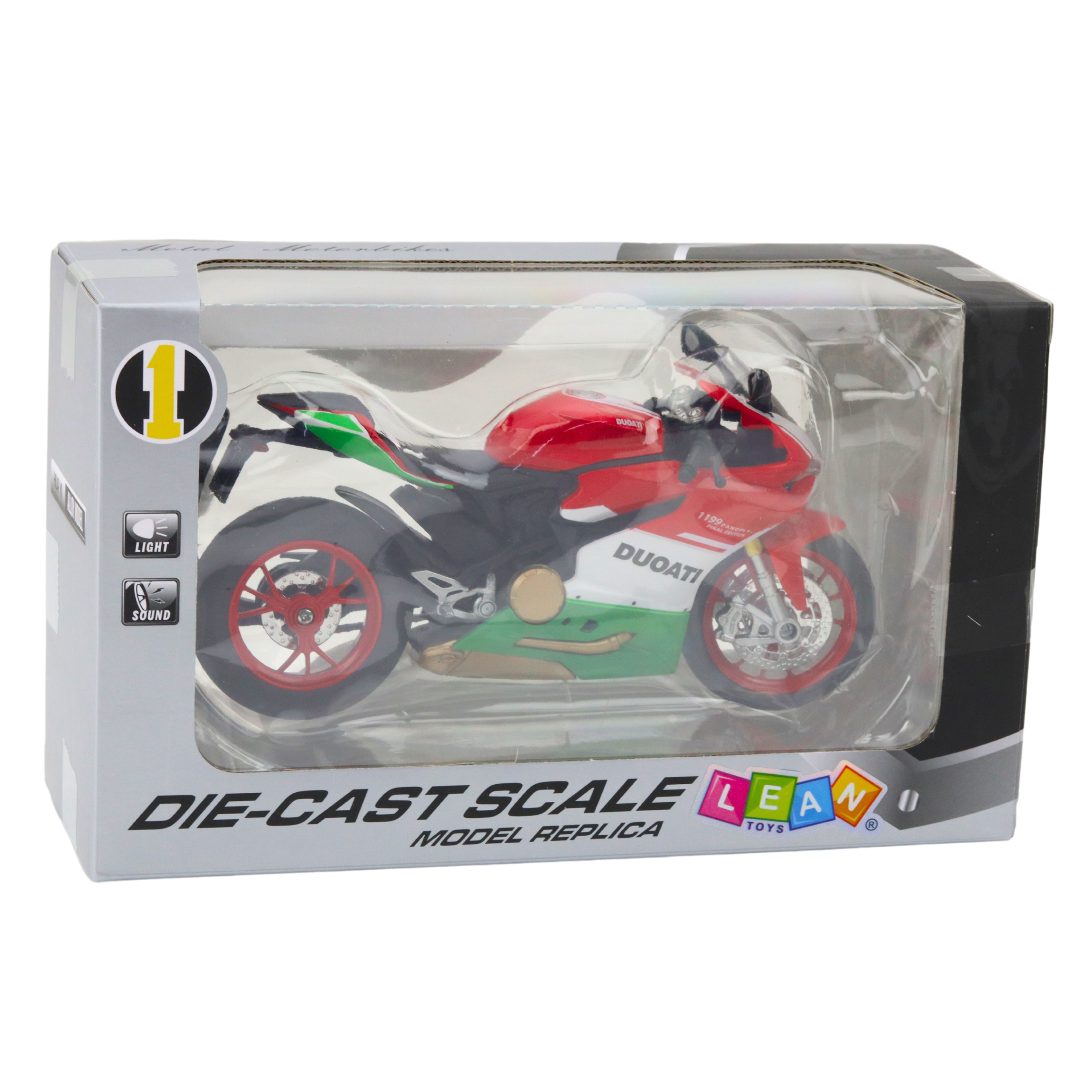 Sports Motorcycle Metal Red Green Lights Sounds 1:12