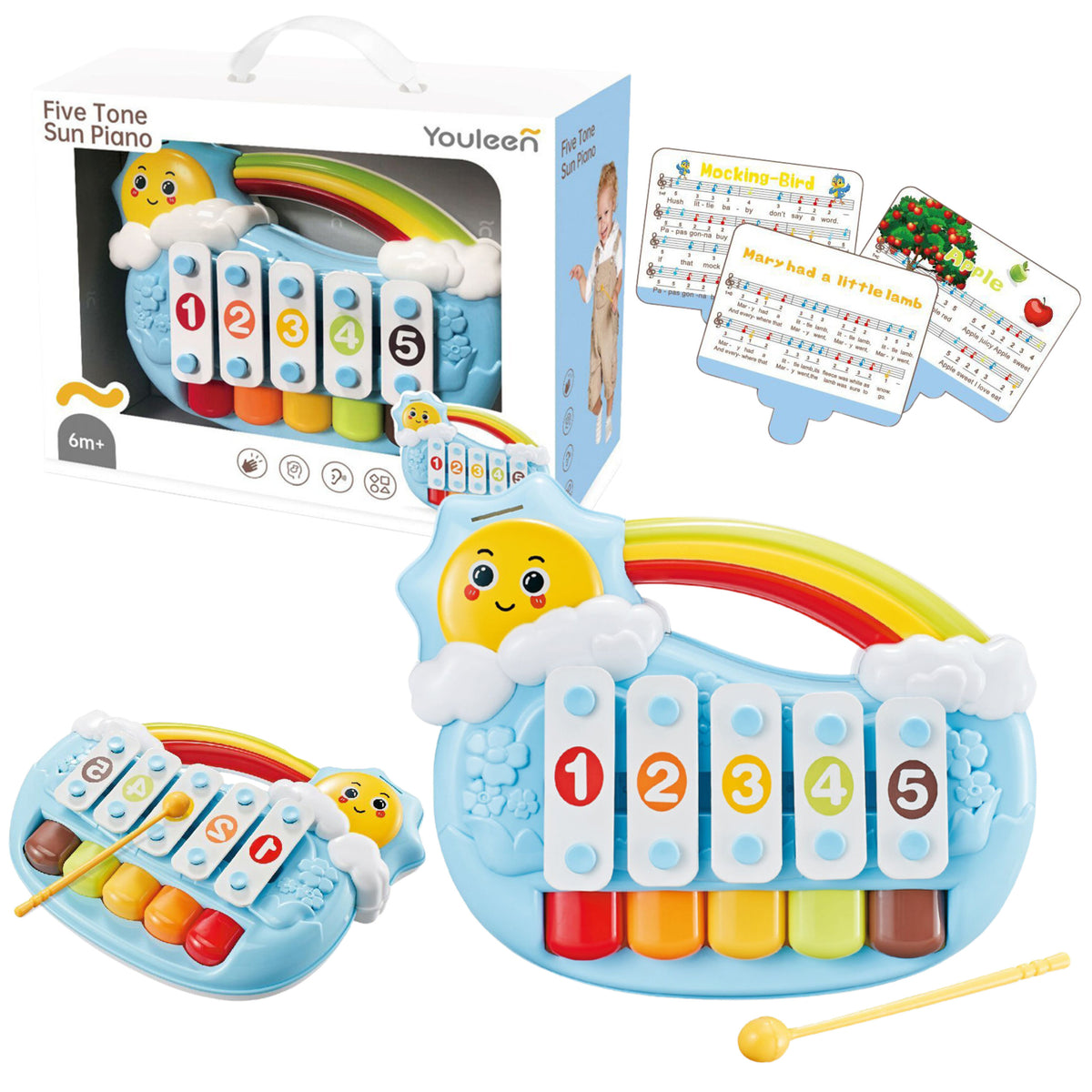 Five-tone Educational Piano For Toddlers Blue Sun