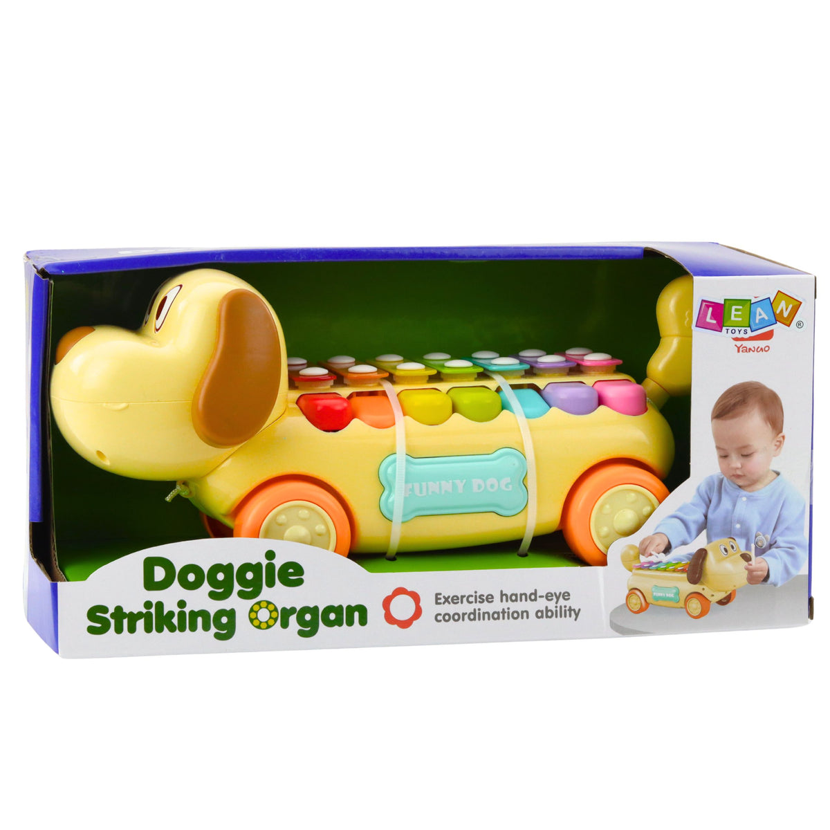 Riding Dog With Cymbals Movable Ears Tail Stick On A String