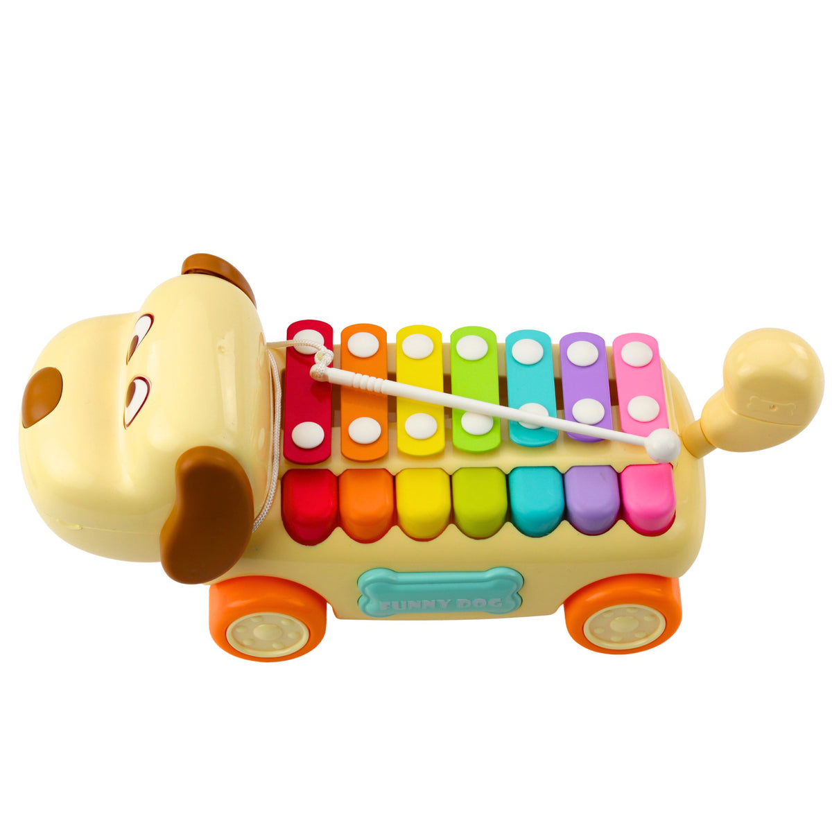 Riding Dog With Cymbals Movable Ears Tail Stick On A String