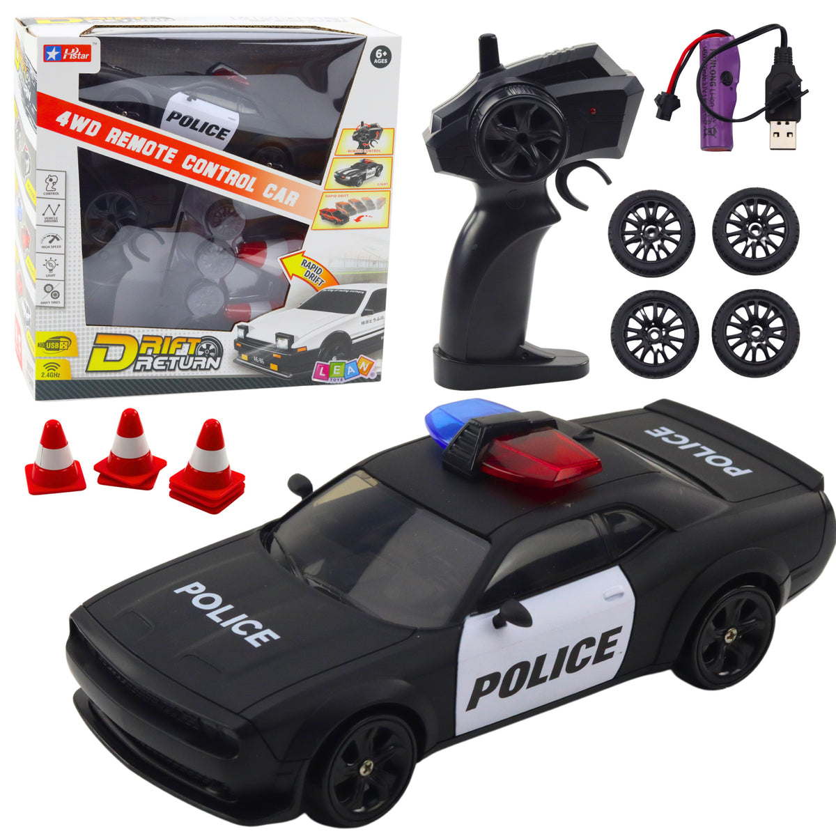 Drift Sports Car Interchangeable Wheels Remote Controlled Rc 4wd Police