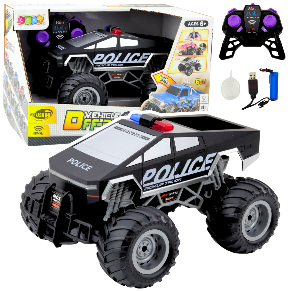 Off-road Rc Police Car Remote Controlled Black 1:16