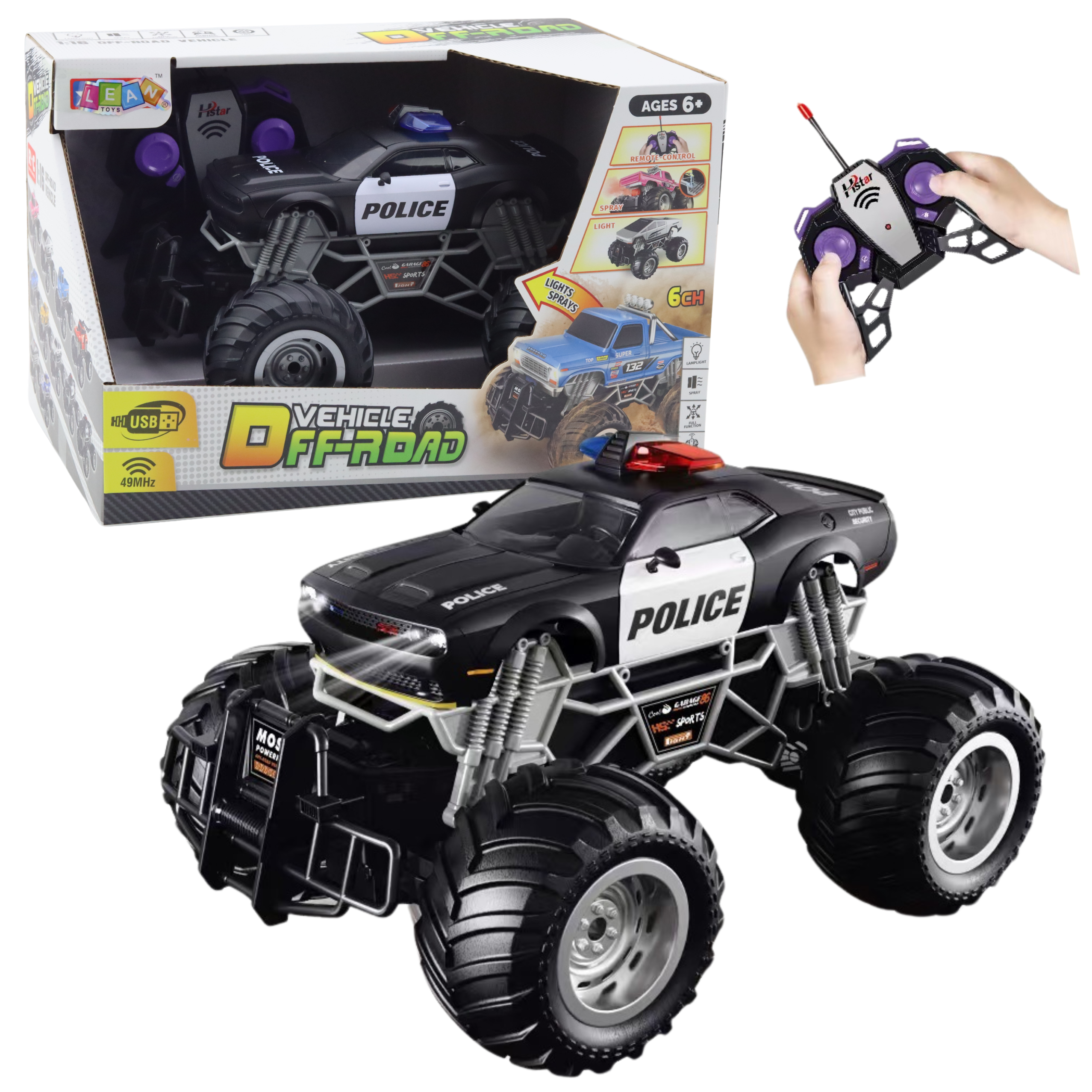 Rc Police Off-road Vehicle Remote Controlled 1:16 Lights Smoke