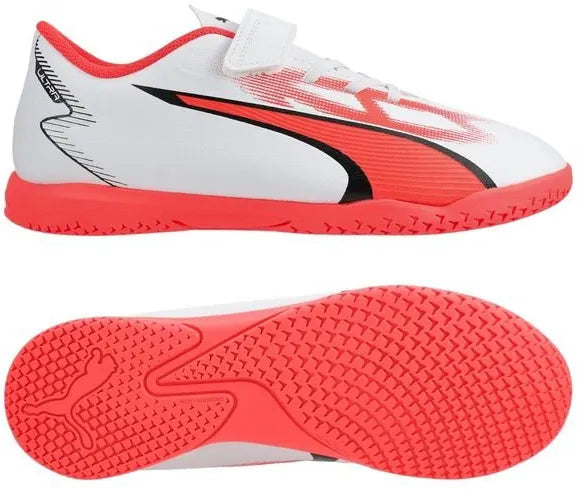 Dziecięce buty halowe Puma Jr Ultra Play It V Biało-czarno-ognisty Orchid White