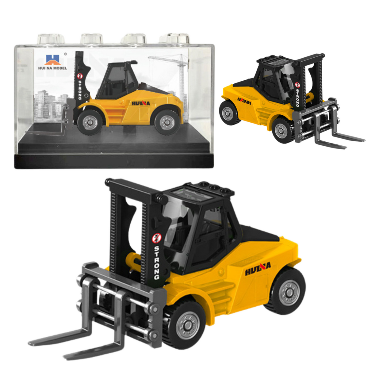 Empilhadeira metálica colecionável modelo Huina Amarelo 1:80