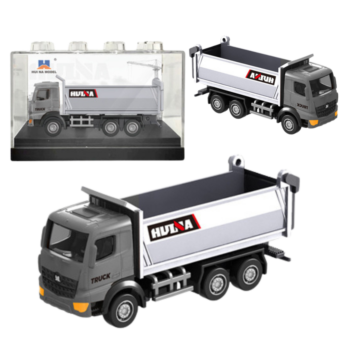 Caminhão basculante de metal modelo colecionável Huina Silver 1:80