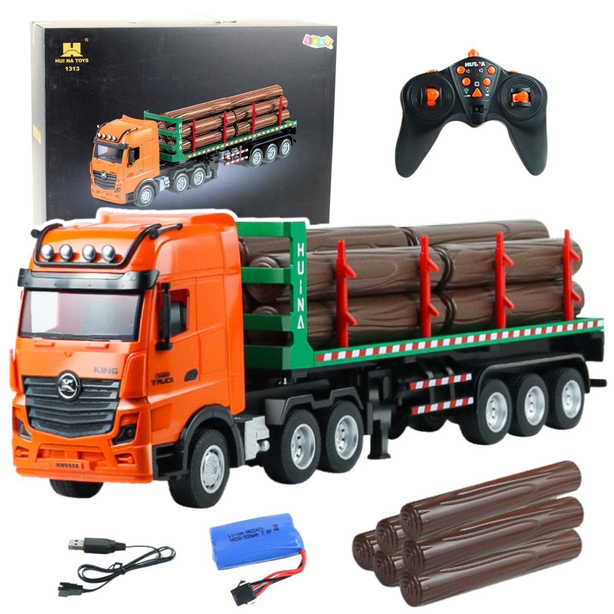 Caminhão transportador de madeira com controle remoto Rc Huina 1:18