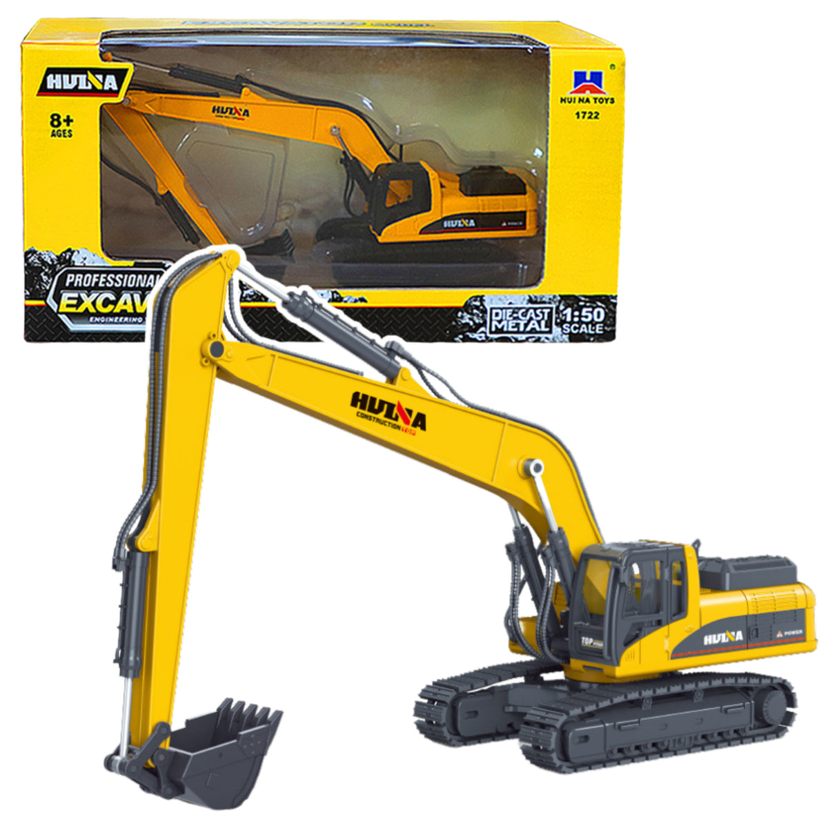 Braço móvel da escavadeira de esteira de metal Huina amarelo 1:50