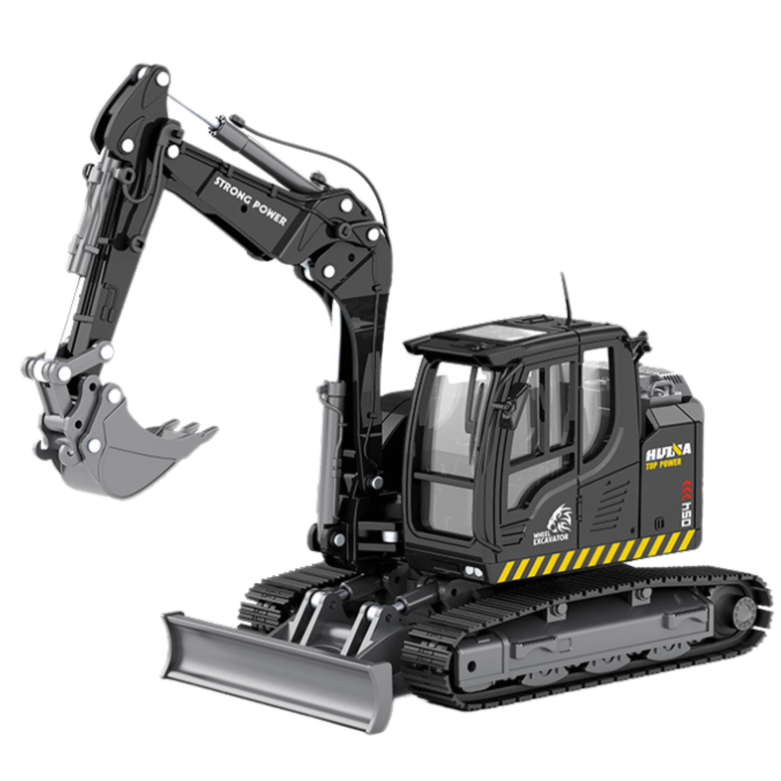 Wheel Excavator With Bulldozer Metal Huina Black 1:50
