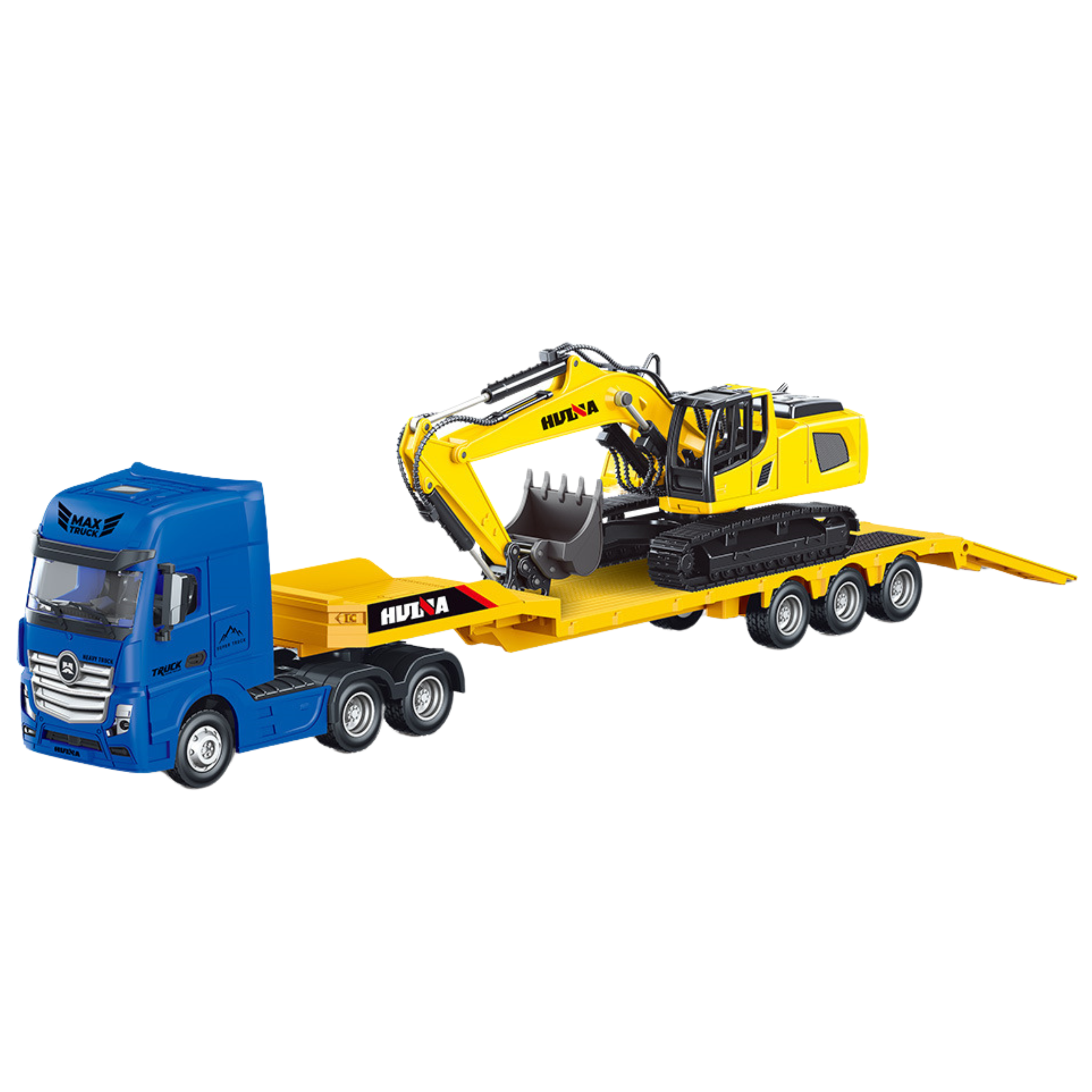 Truck With Trailer Tow Truck Metal Excavator Huina Yellow 1:50