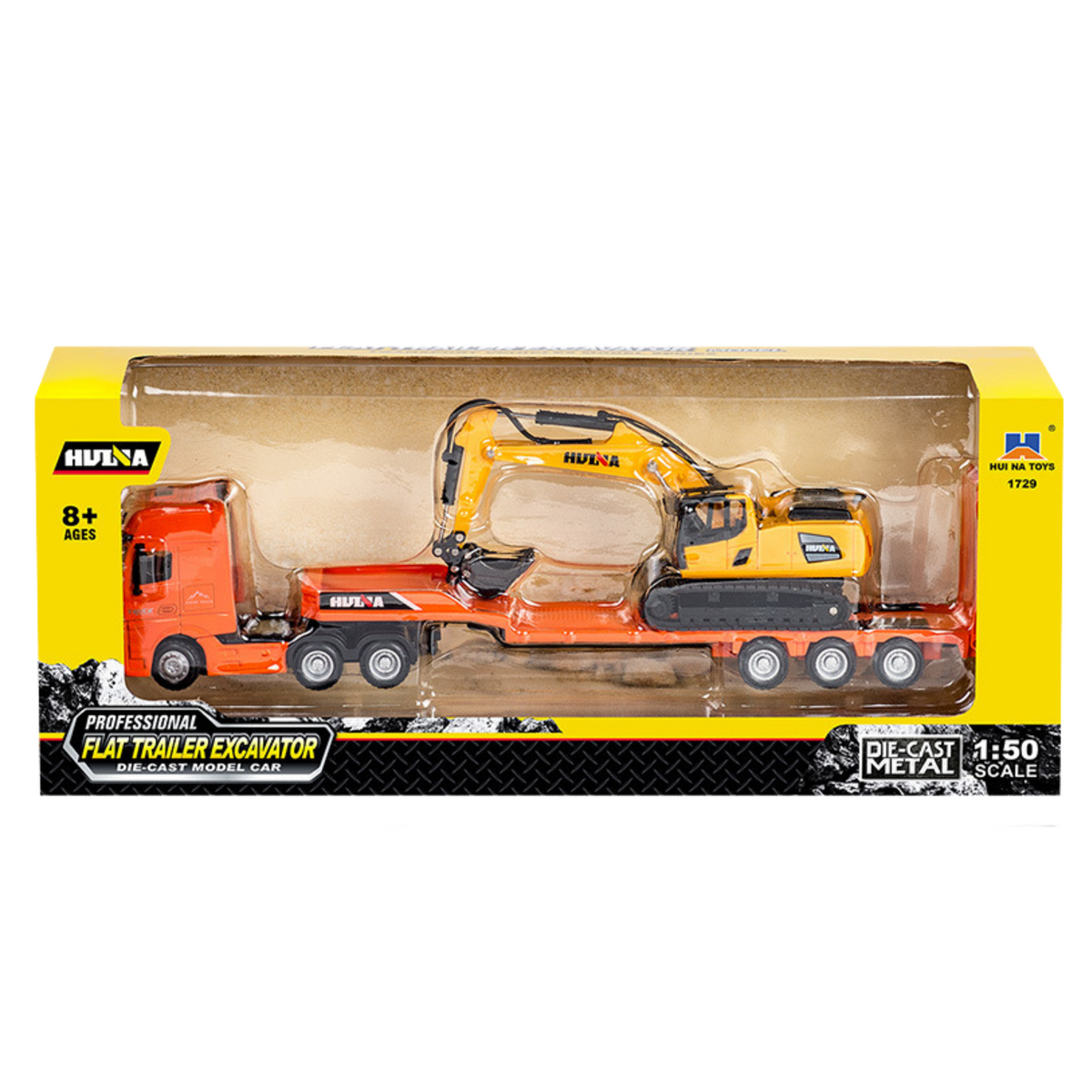 Truck With Trailer Tow Truck Metal Excavator Huina Orange 1:50