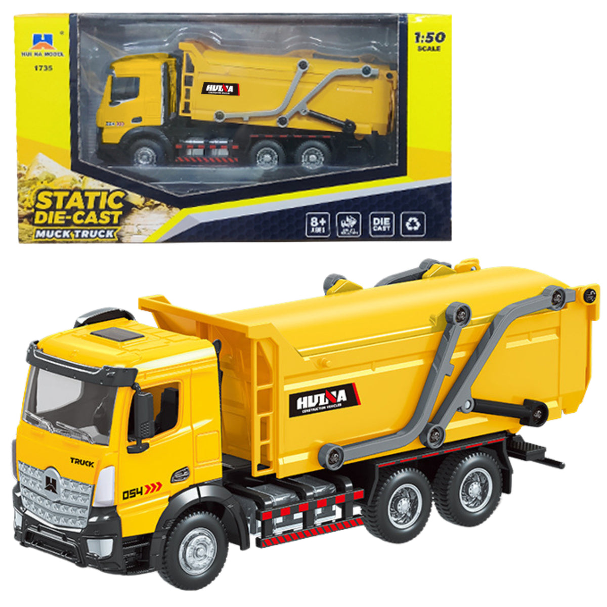 Caminhão de lixo Metal Mobile Huina Amarelo 1:50