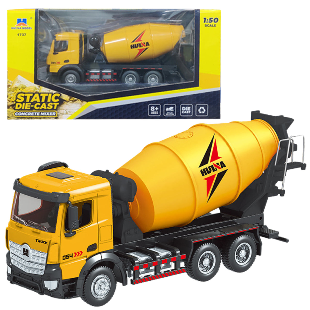 Betoneira Veículo de Construção Metal Huina Amarelo 1:50