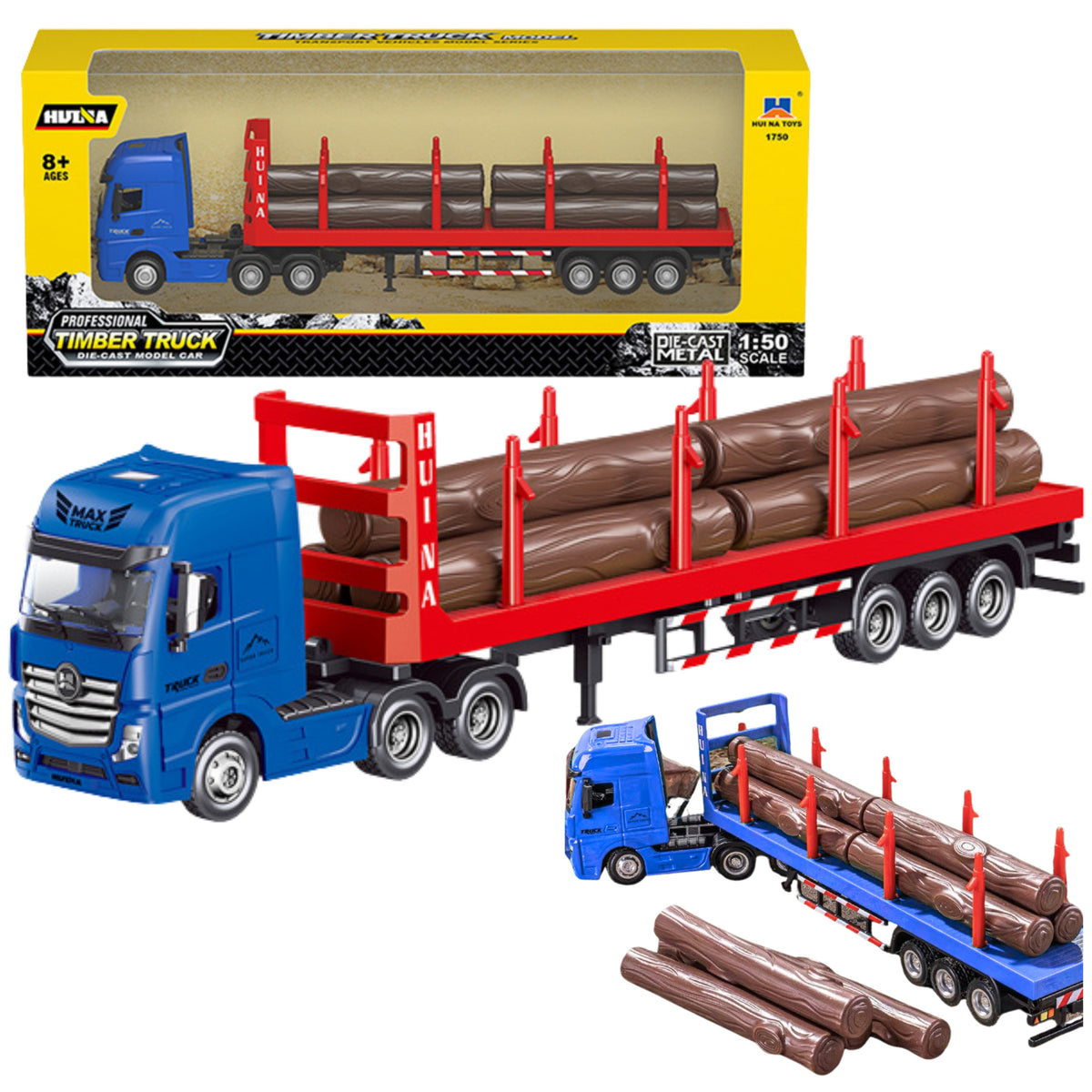 Truck Timber Transport Metal Huina 1:50 Red