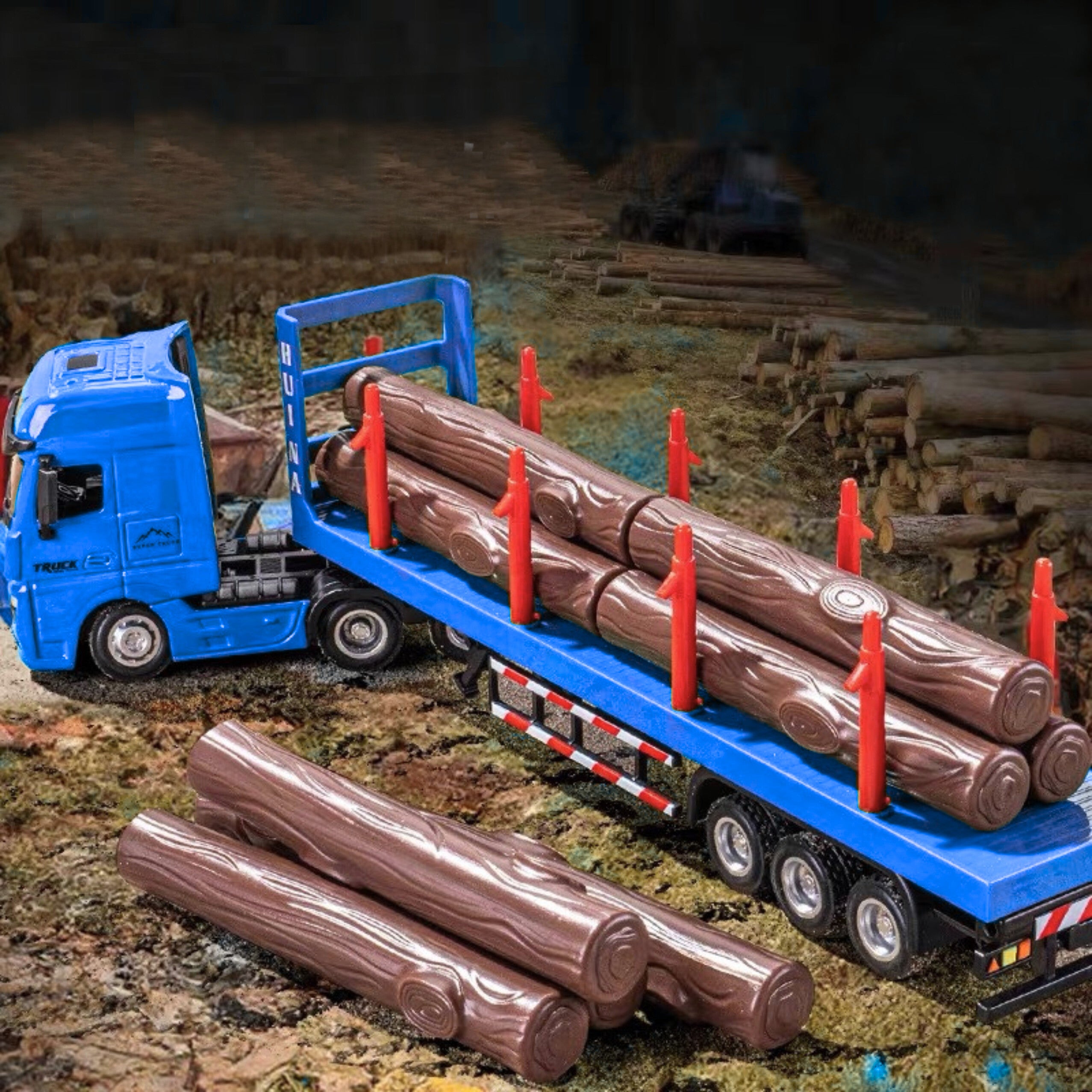 Truck Timber Transport Metal Huina 1:50 Red