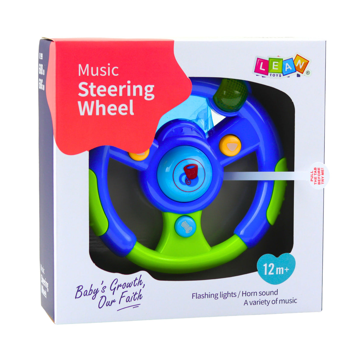 Interactive Steering Wheel For Toddlers Lights Sounds Green-blue