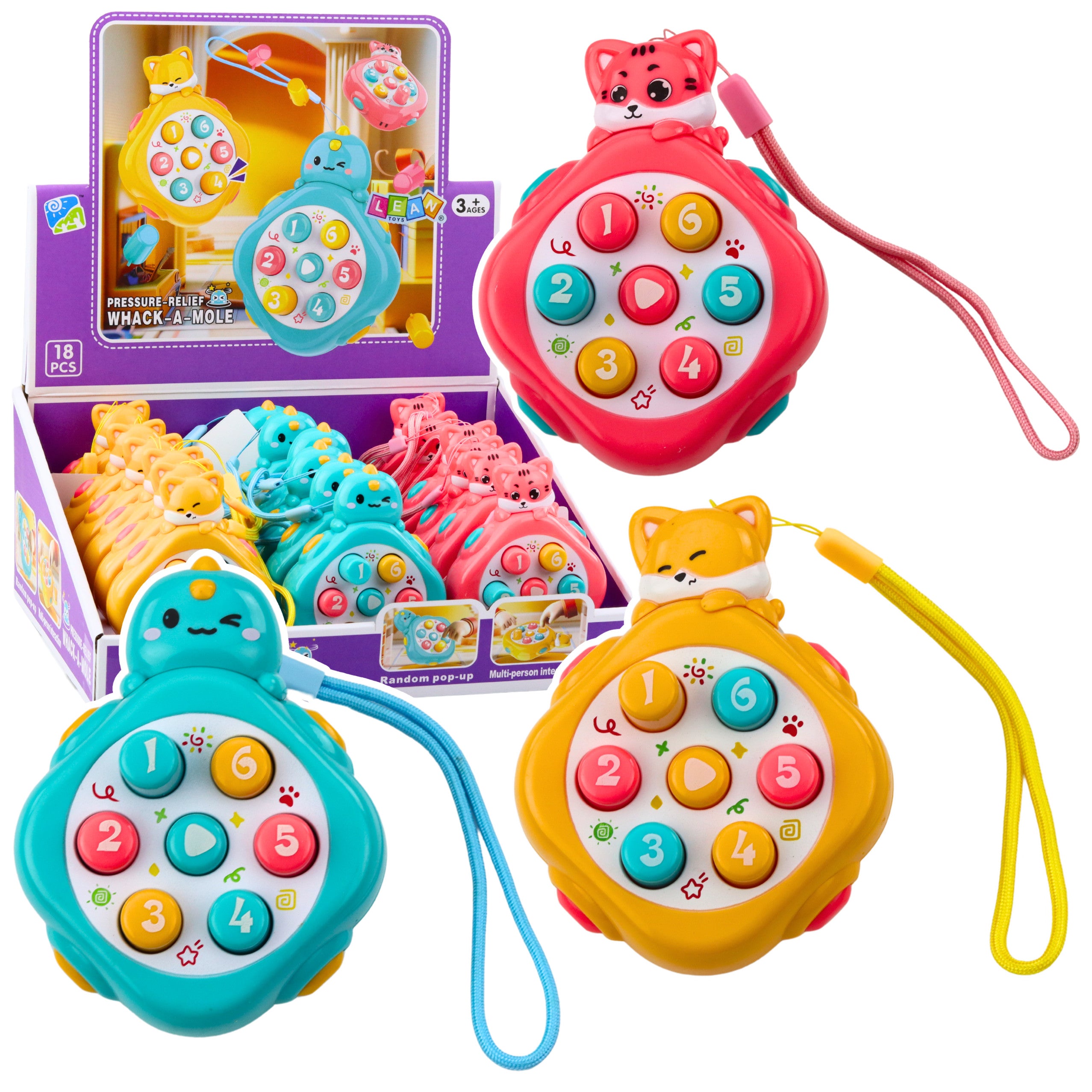 Mini Whack-a-mole Skill Game Animals Numbers Colored Mix