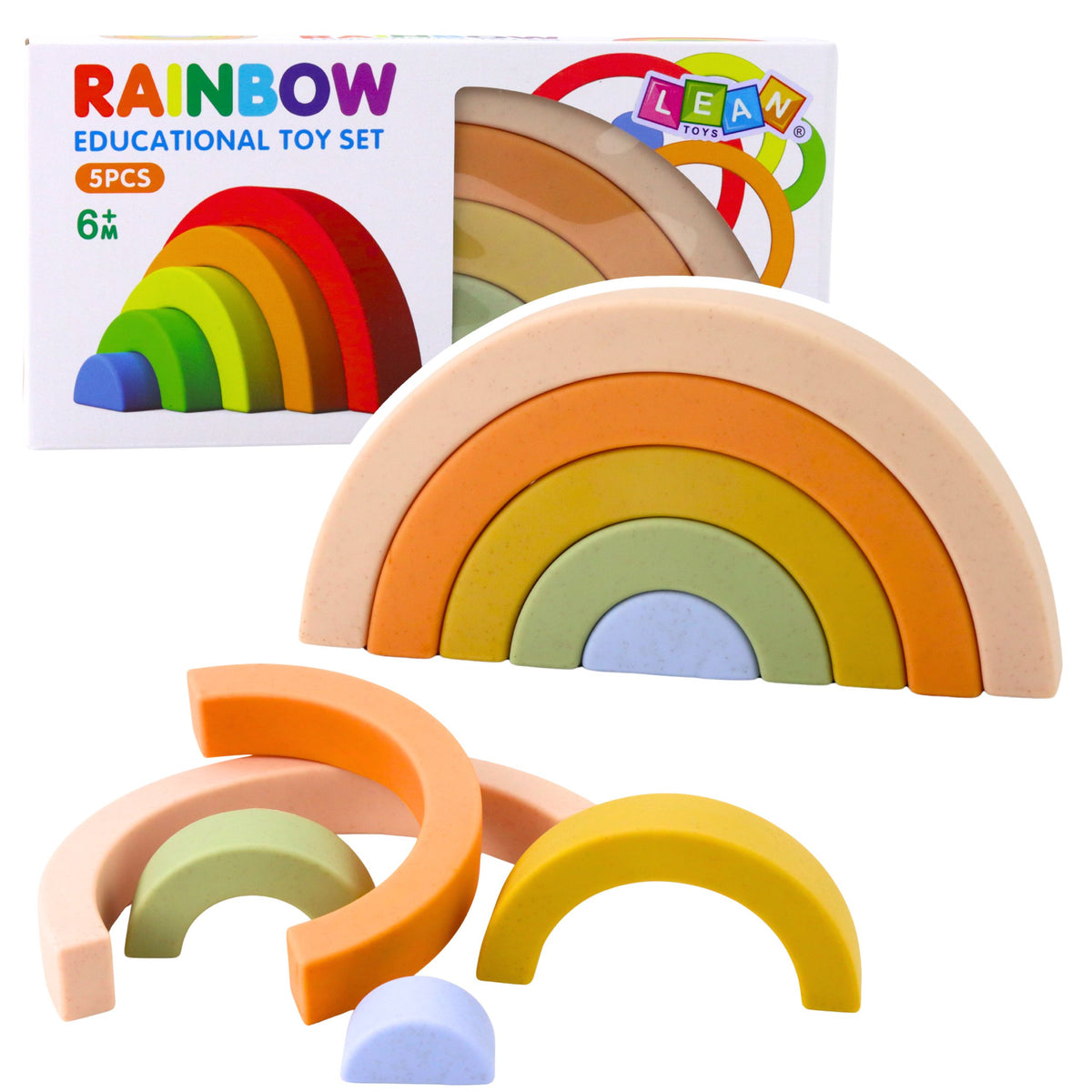 Rainbow Puzzle For Toddlers Pastel Rubber Blocks 5 Pcs.