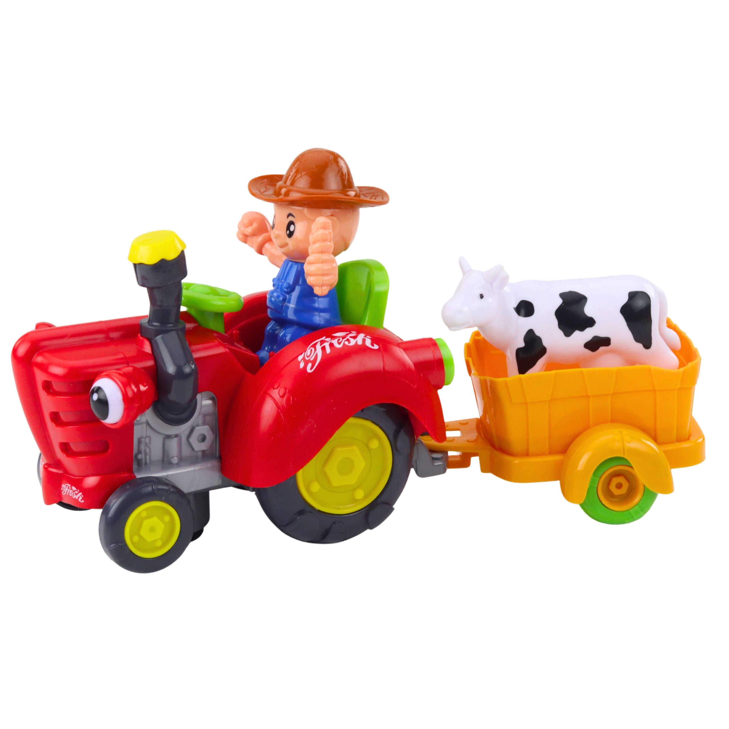 Interactive Farmer's Tractor With Trailer Cow Figure Lights And Sounds