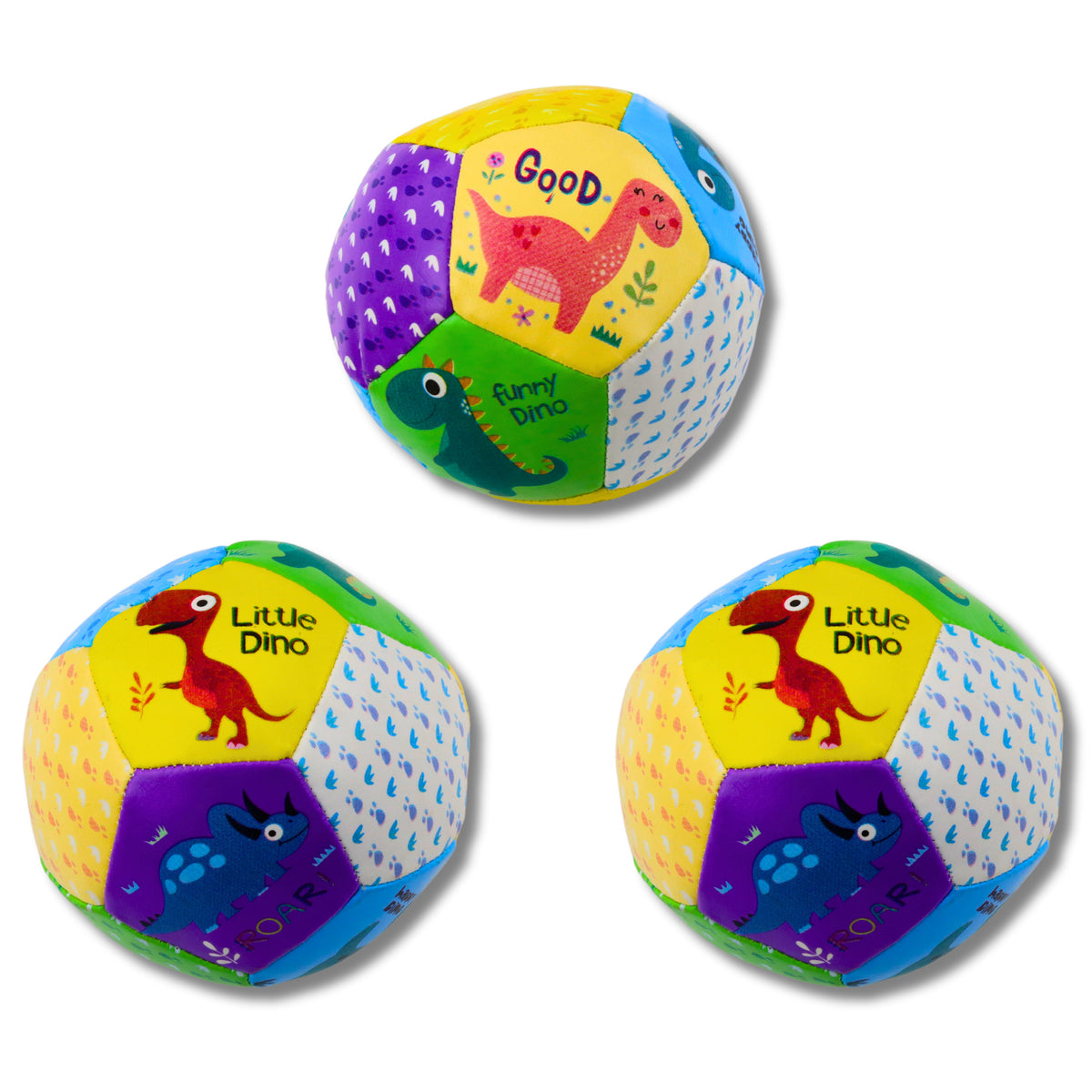 Set Of Soft Balls With Dinosaurs Colorful 9cm 3pcs